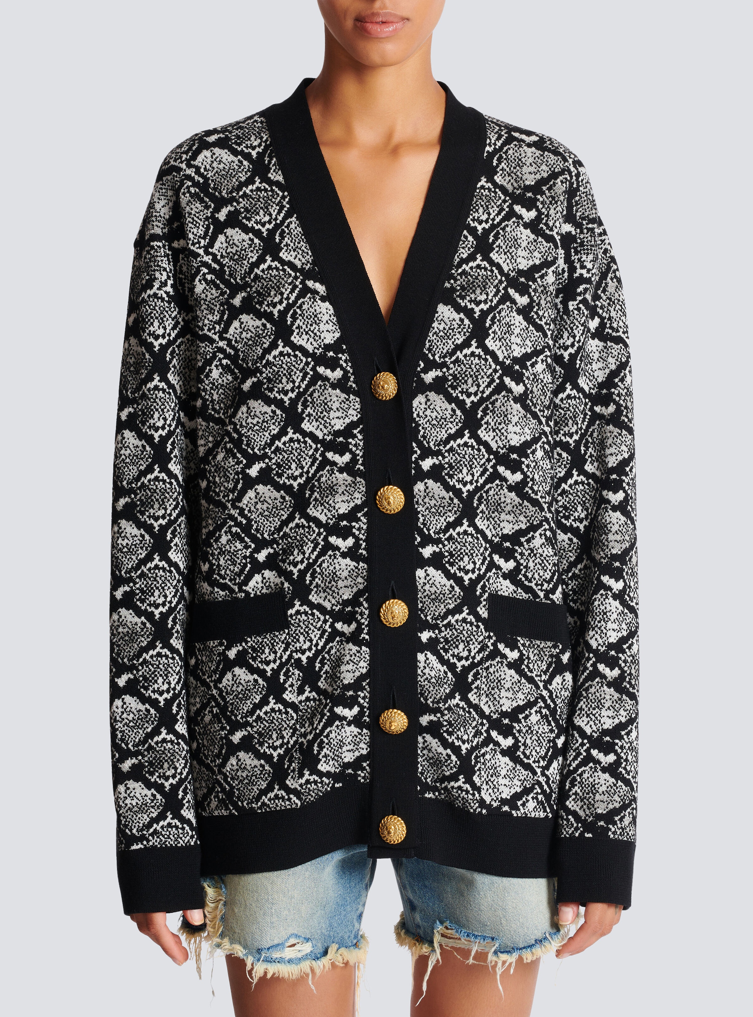 Snakeskin jacquard knit cardigan - 5