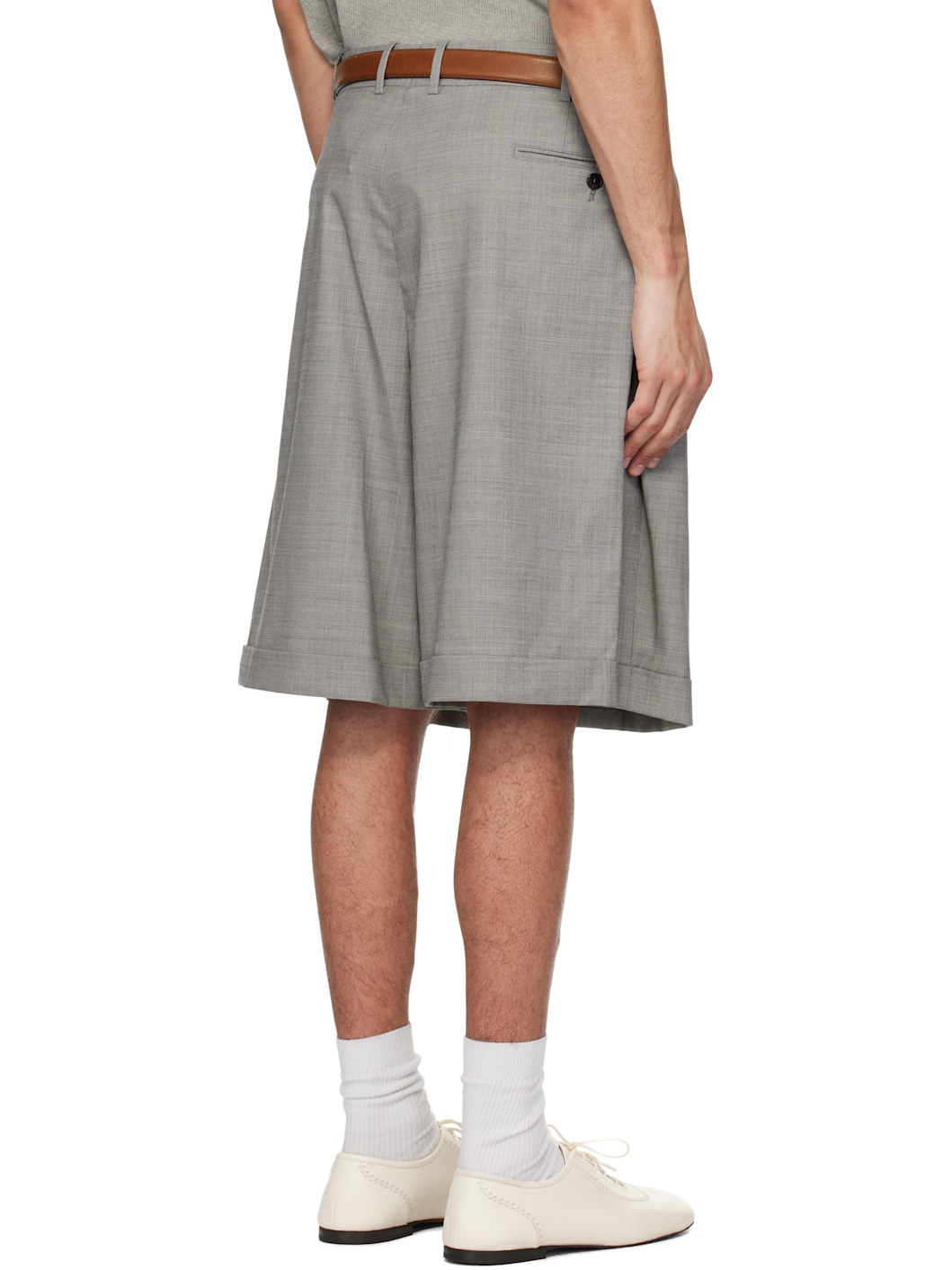 Gray Pleated Shorts - 3