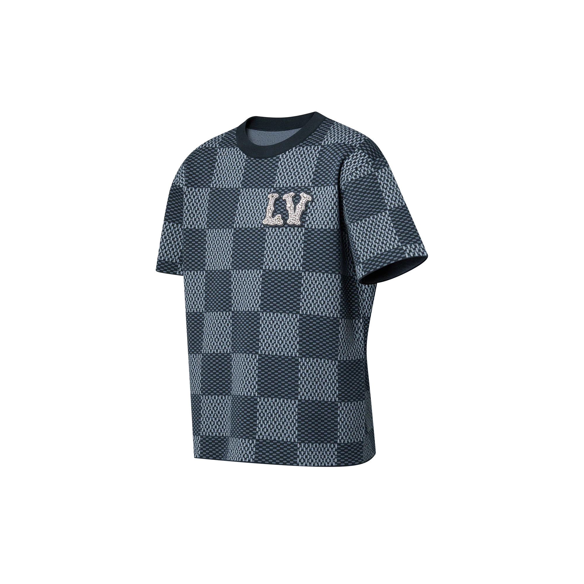 Damier Short-Sleeved Crewneck With LV Crystal Patch - 2