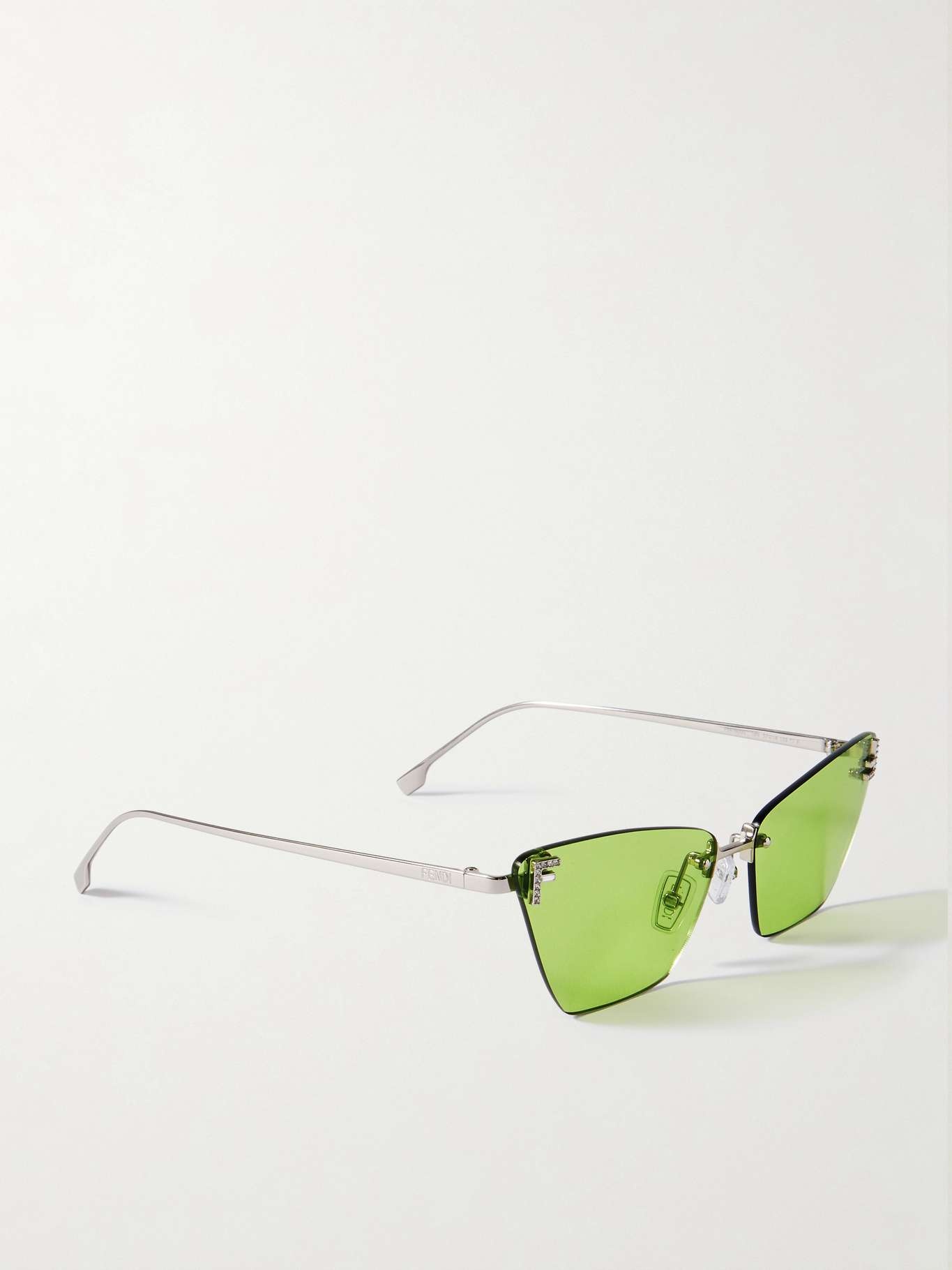 Rimless cat-eye crystal-embellished silver-tone sunglasses Green - 3
