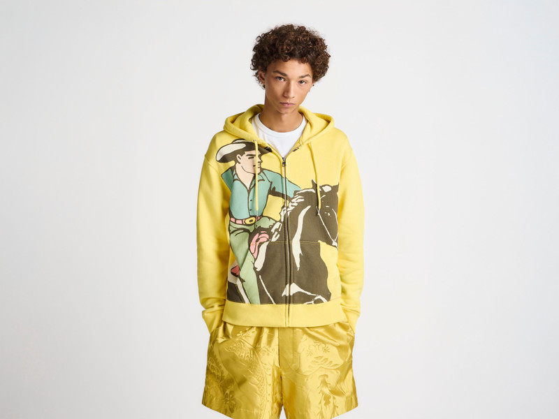 JW Anderson MENS COWBOY FRONT ZIP HOODIE IN LEMON outlook