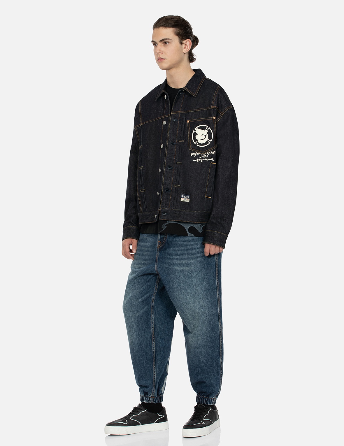 NINJA GODHEAD PRINT LOOSE FIT DECONSTRUCTIVE DENIM JACKET - 3