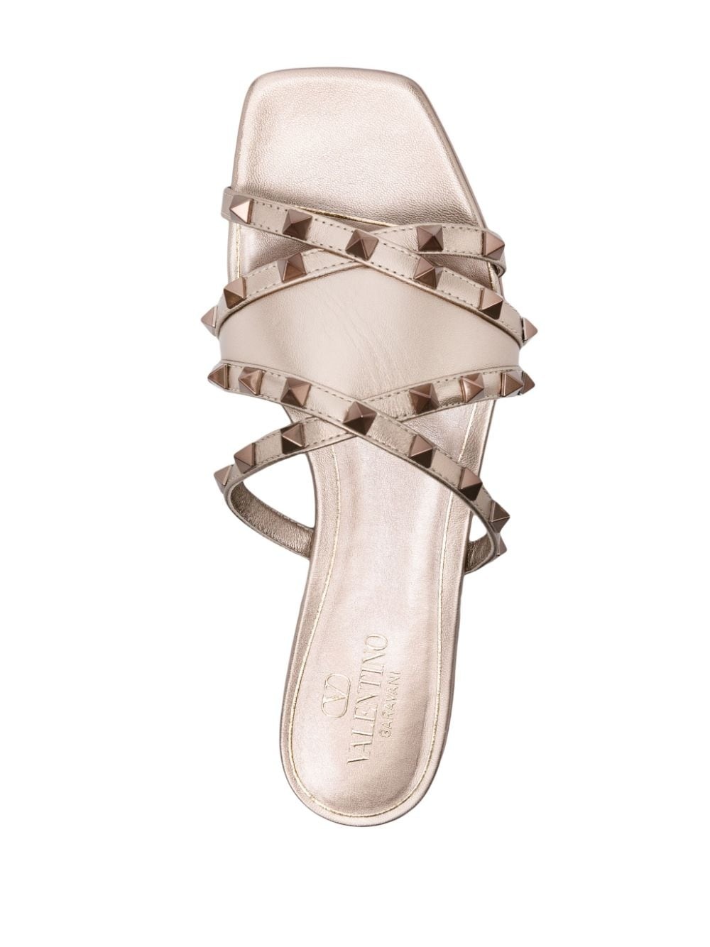 Rockstud metallic leather slides - 4