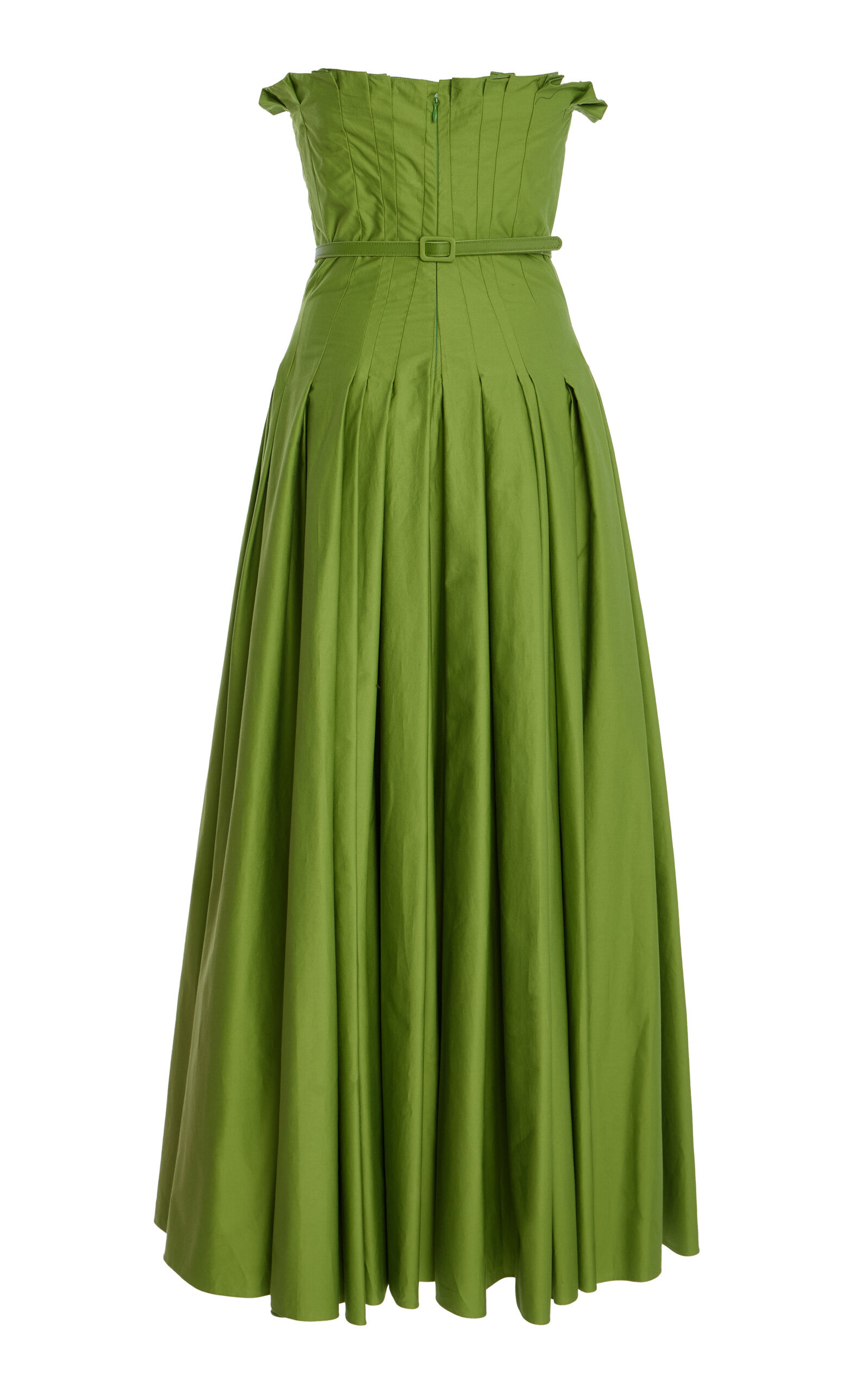 Belted Pleated Cotton Twill Maxi Dress green - 7