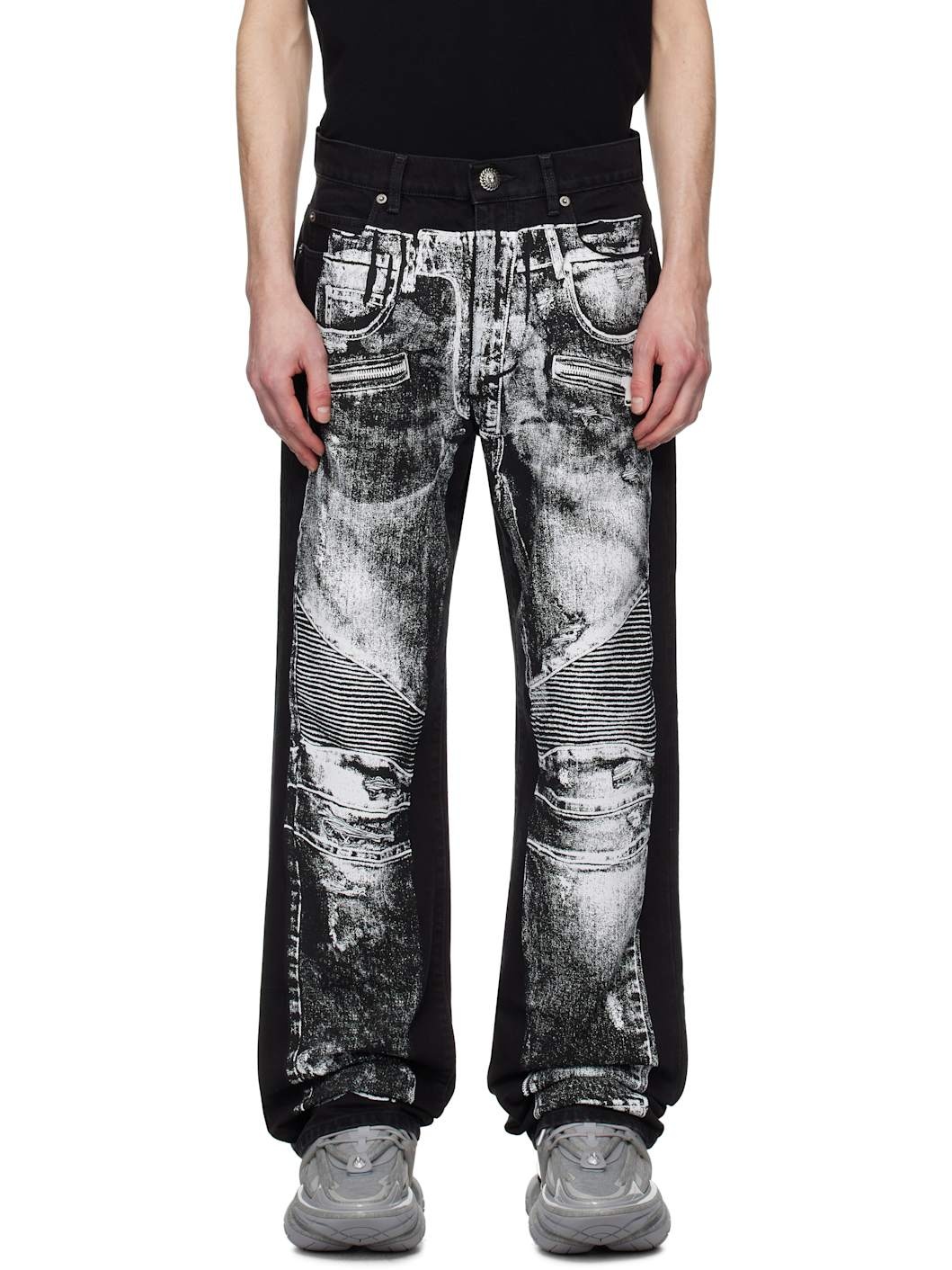 Black Loose-Fit Biker Print Jeans - 1
