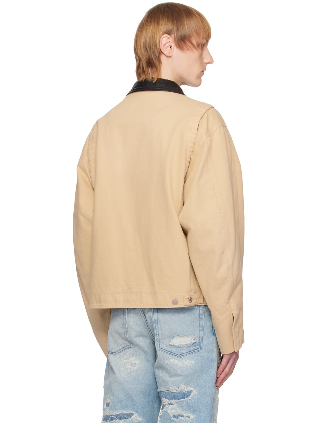 We11done Beige Distressed Denim Jacket