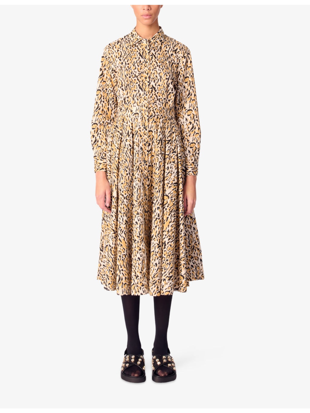 Leopard-Print Long-Sleeved Cotton Midi Dress - 3