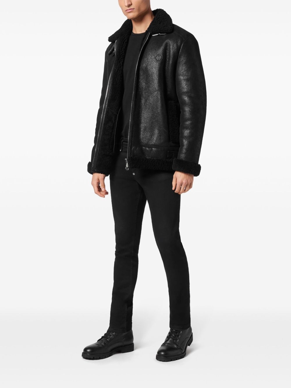 shearling biker jacket - 2