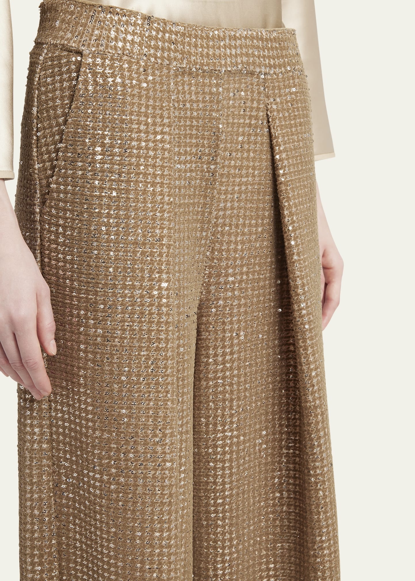 Sequined Jersey Pleated Trousers - 5