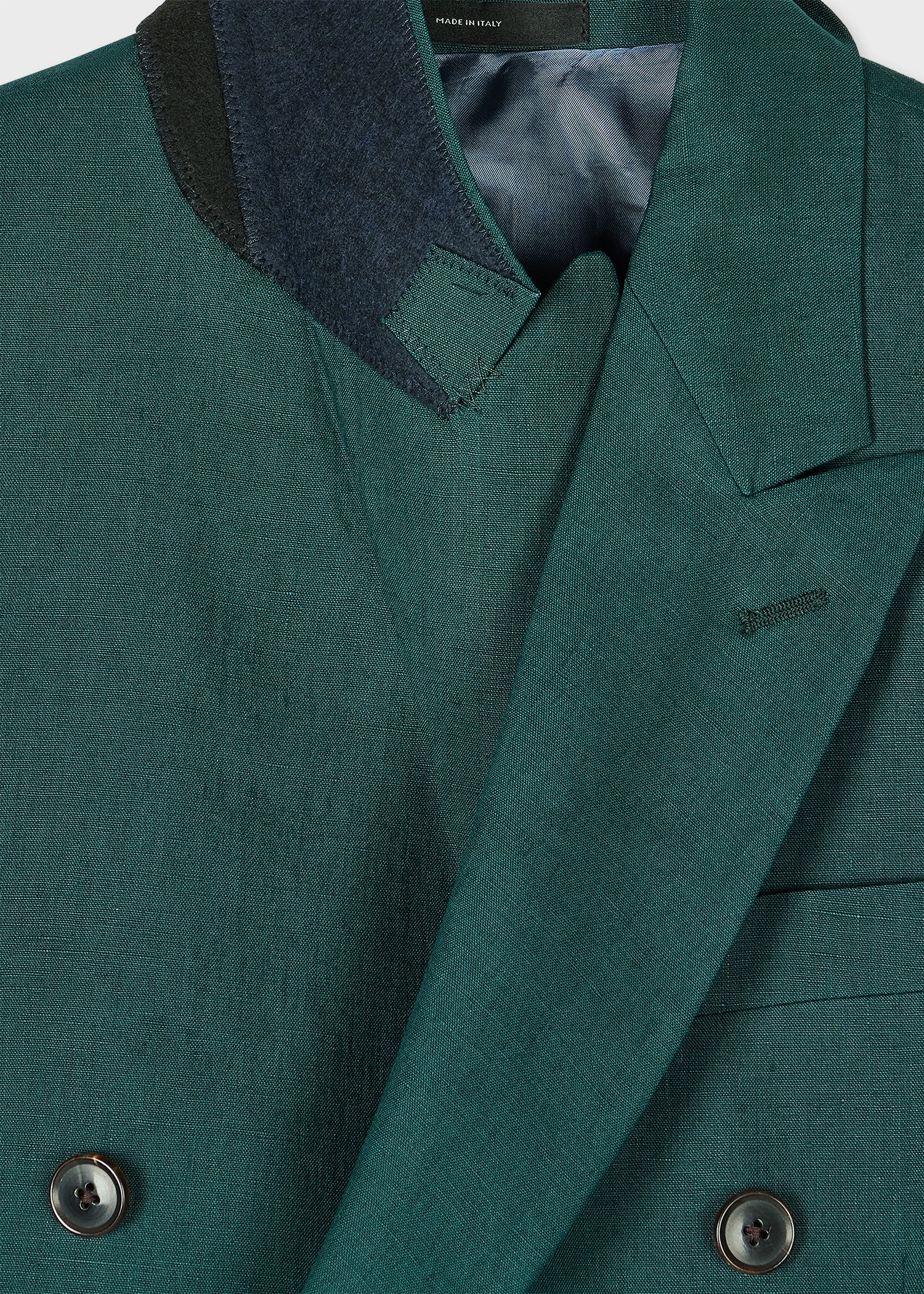 Dark Green Linen Double Breasted Blazer - 3