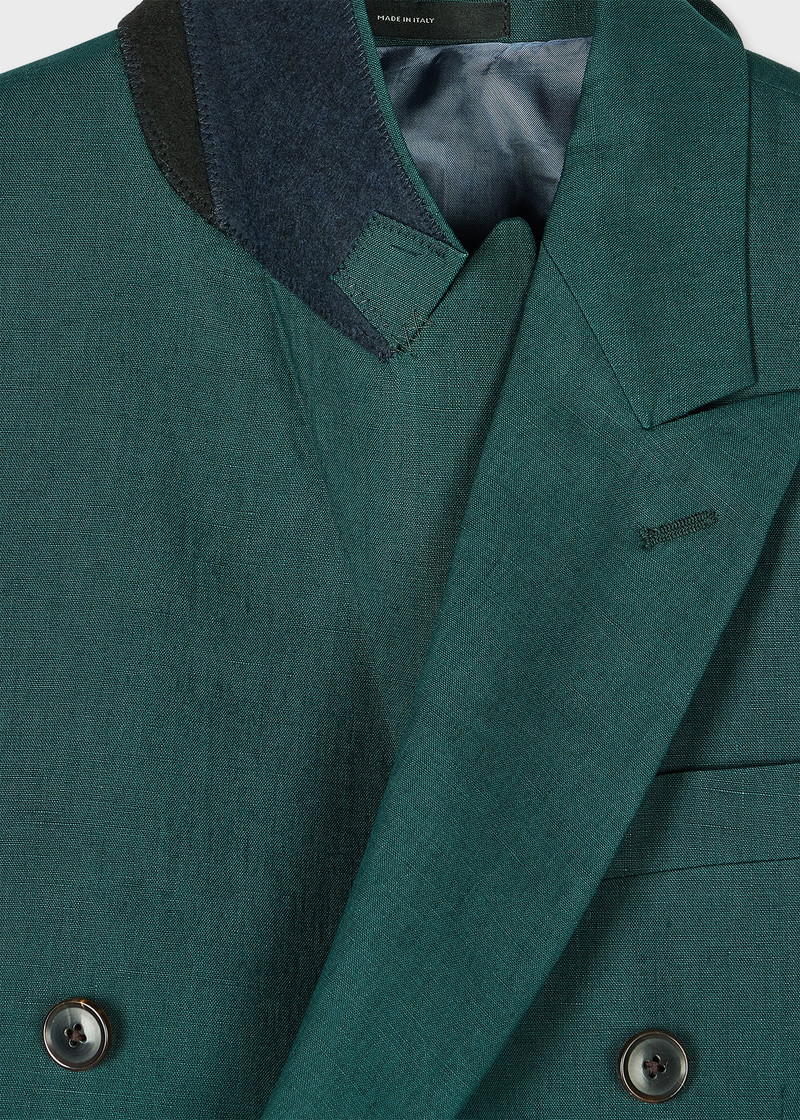 Dark Green Linen Double Breasted Suit 5
