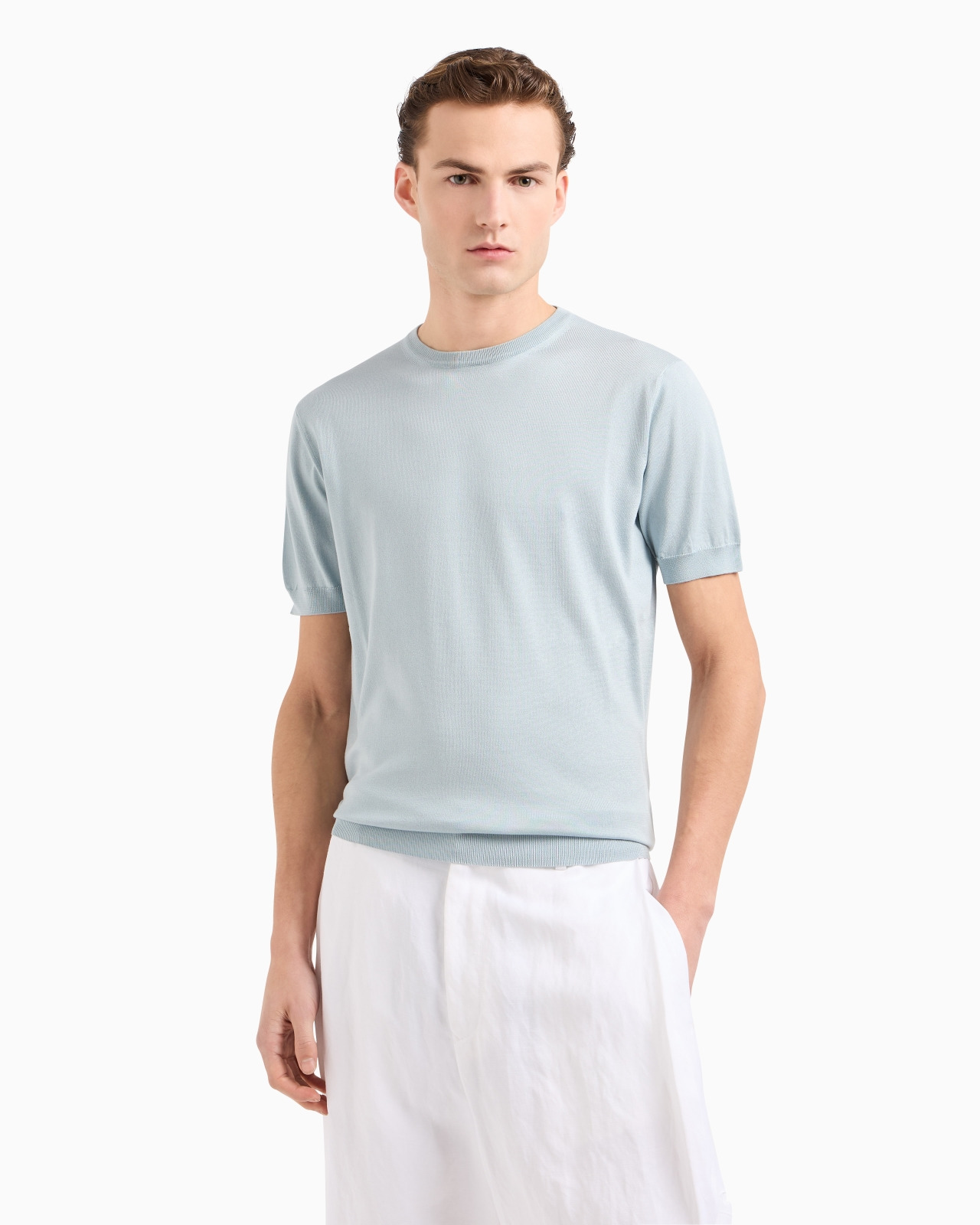 SHORT-SLEEVED, CREW-NECK JUMPER IN SILK AND COTTON - 4