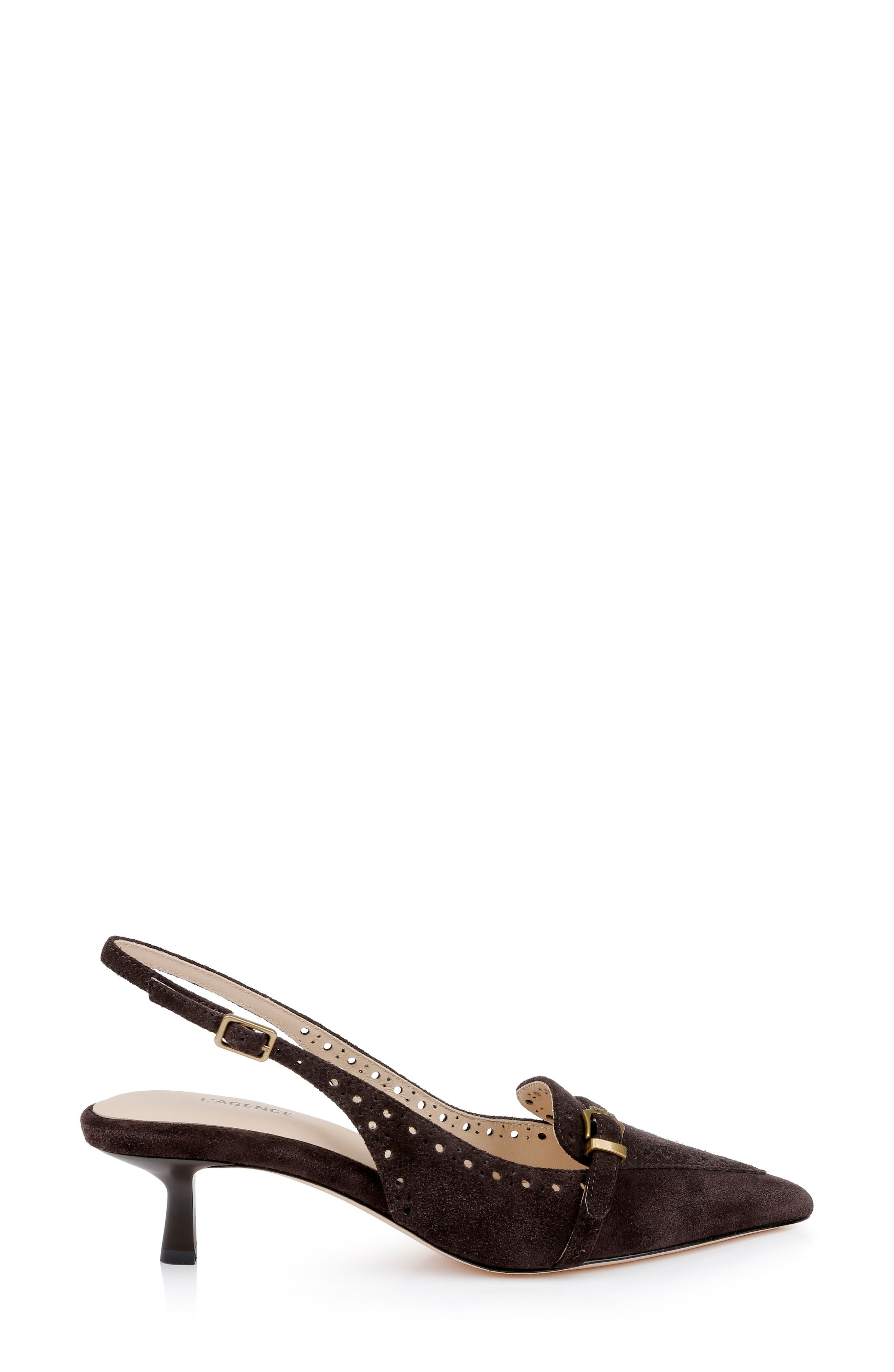 L'AGENCE Lourdes Slingback Pointed Toe Kitten Heel Pump in Dark Brown Suede at Nordstrom - 3