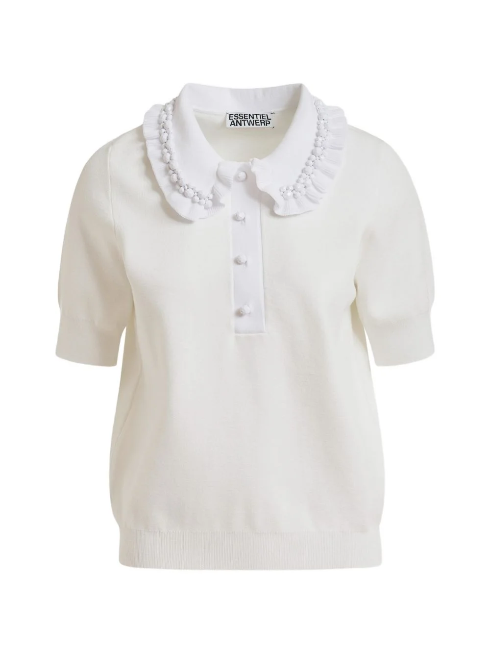 beaded ruffled polo top - 1