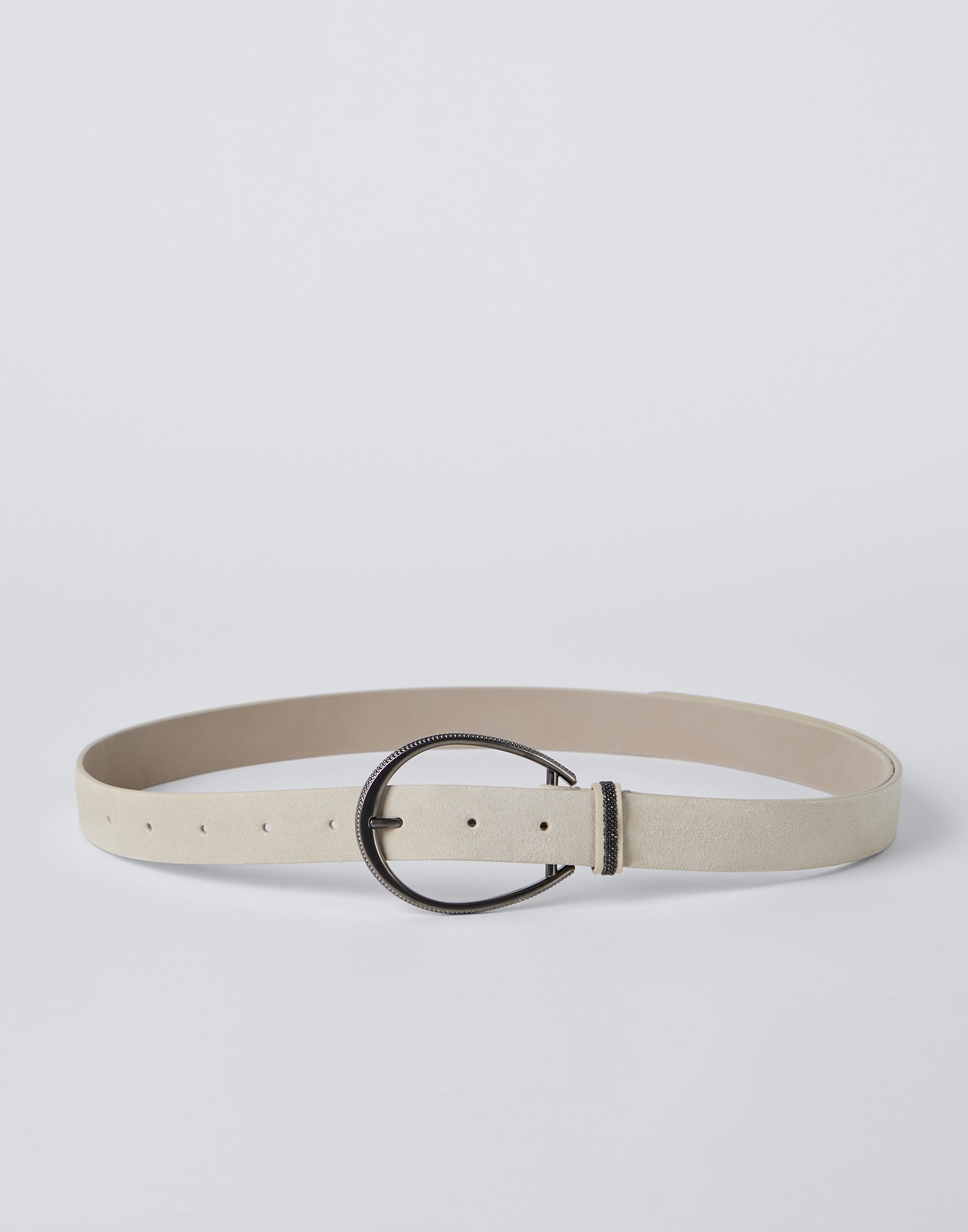 Suede-effect calfskin oval buckle belt with monili - 1