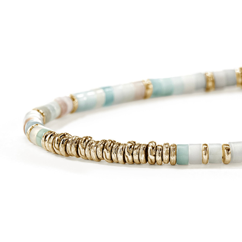JOHN HARDY Ocean Heishi Bracelet, Gold, Multi Color Quartzite, 4MM outlook