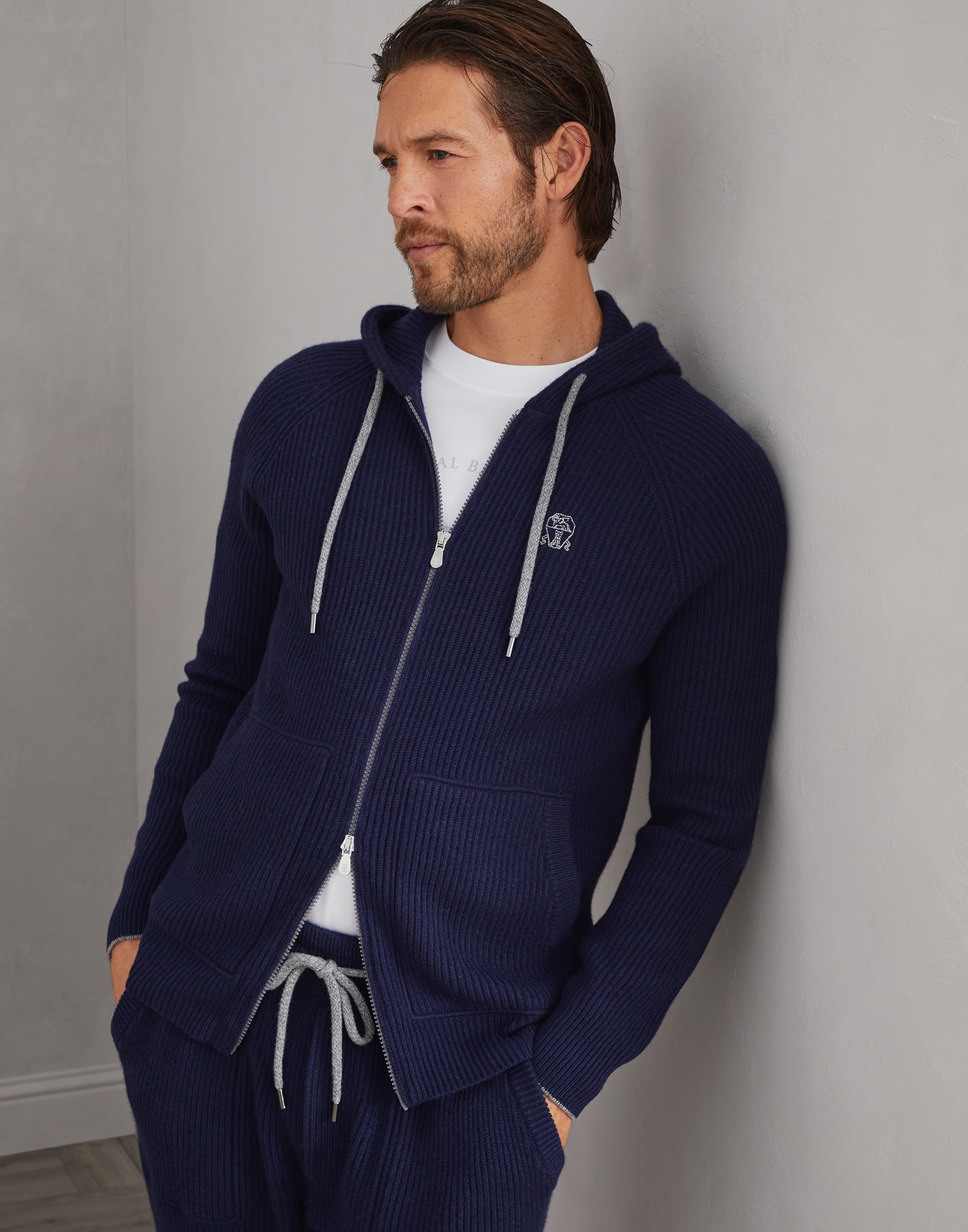 Cashmere English rib knit sweatshirt with hood - 4