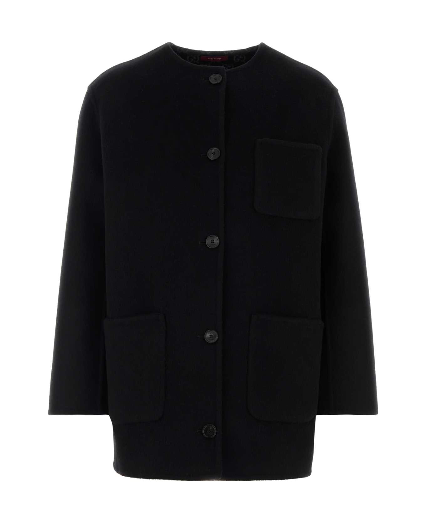 Black Wool Blend Reversible Jacket - 1