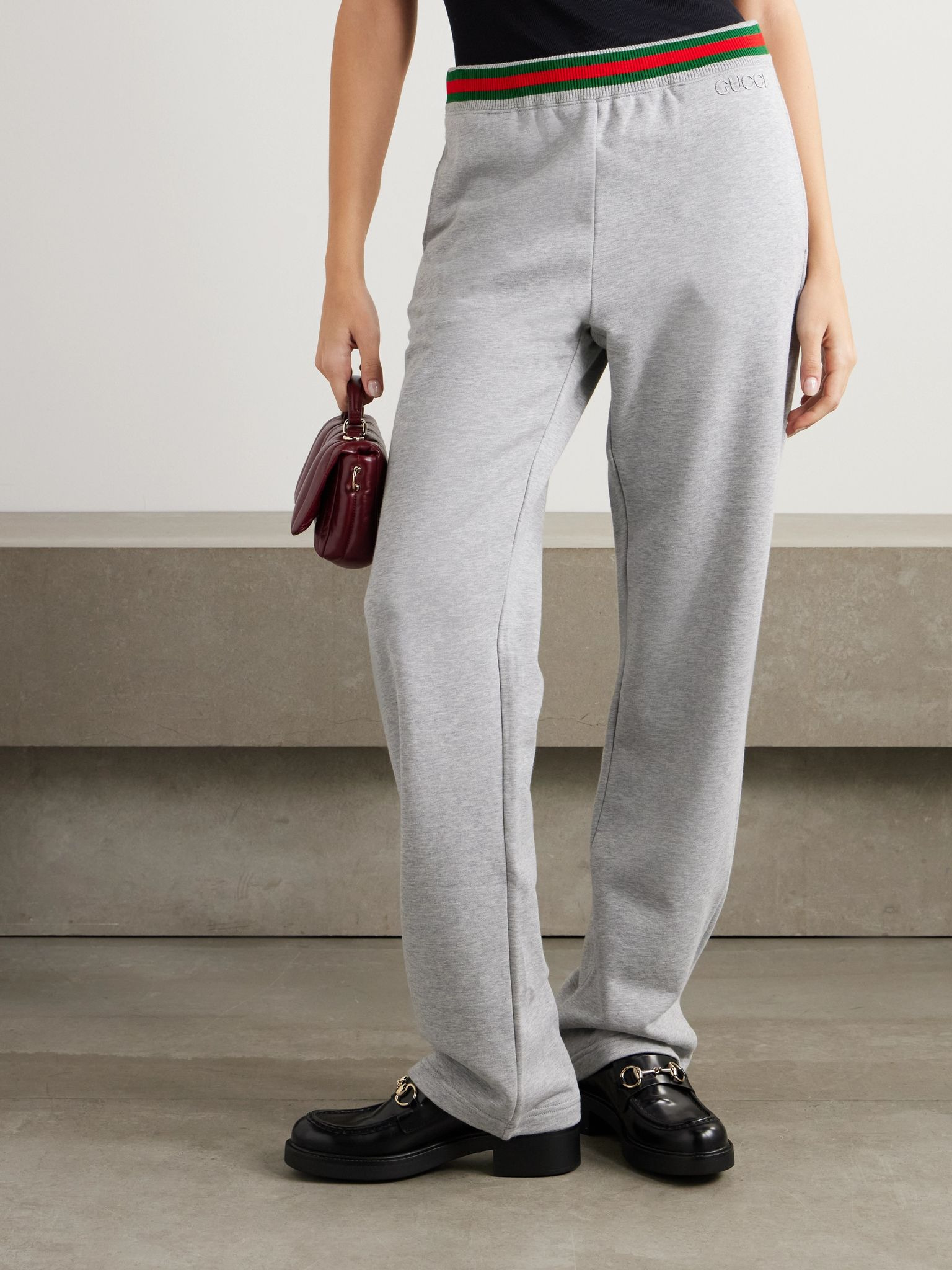 Appliquéd striped cotton-jersey track pants Gray - 3
