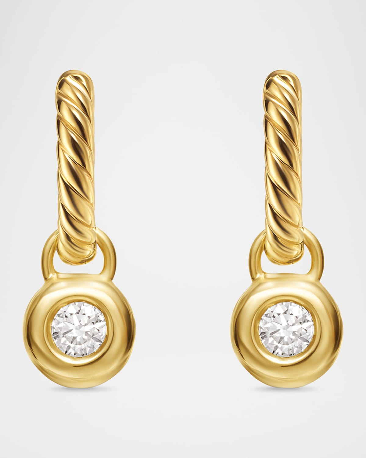 Petite Modern Cable Huggie Drop Earrings in 18K Gold with Diamonds, 18.5mm - 1