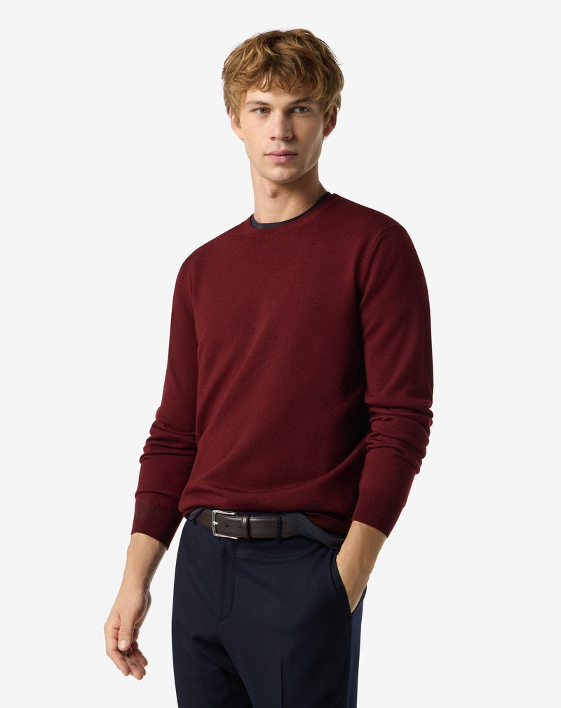 CORNELIANI Burgundy crew neck extra fine wool jumper outlook