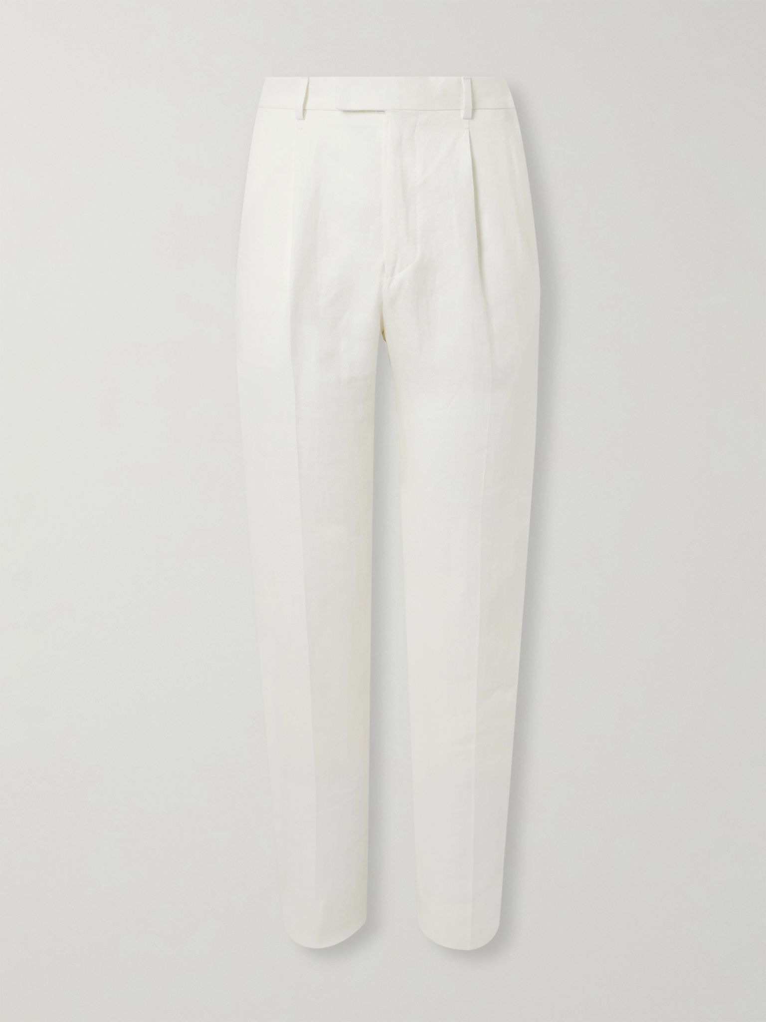 Straight-Leg Pleated Linen-Twill Trousers White - 1