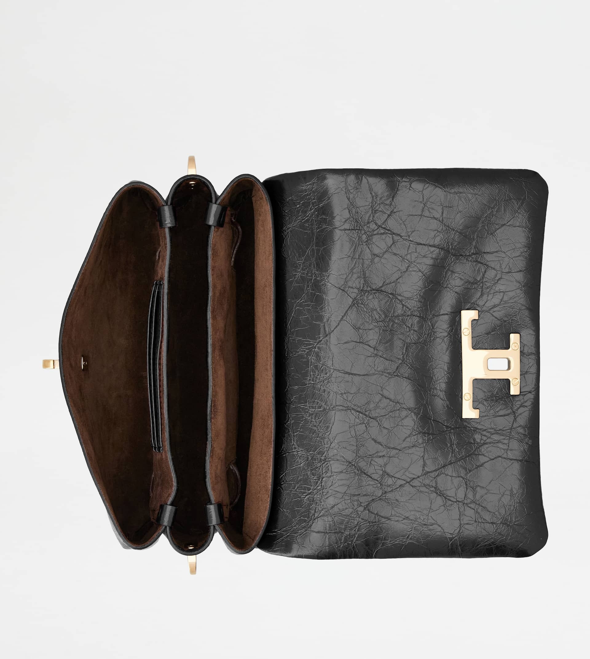 Tod's T TIMELESS FLAP BAG IN LEATHER MINI - BLACK | REVERSIBLE