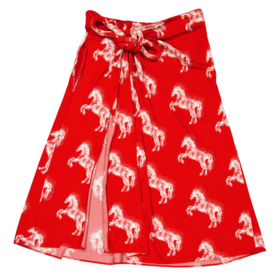 Stella McCartney Ladies Red Pixel Horses Bow Detailed Skirt - 4