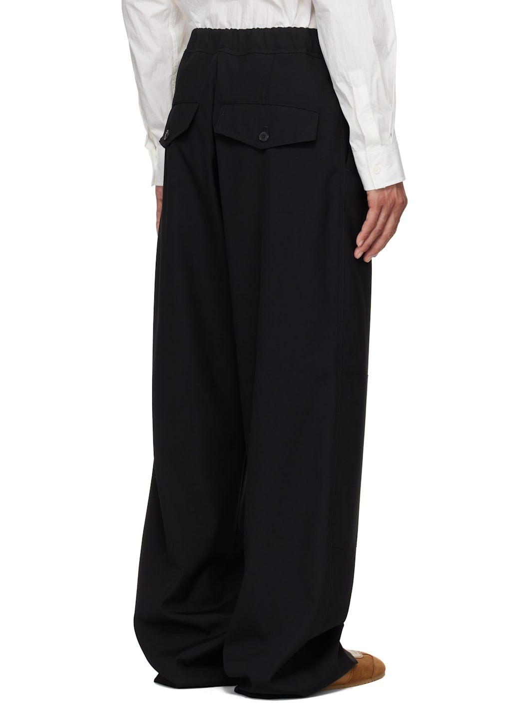 Black Wool Cargo Pants - 3
