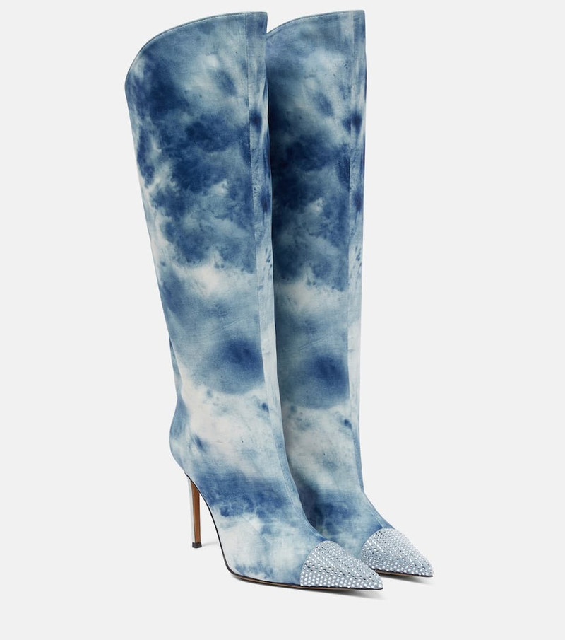 Tie-dye denim knee-high boots 1