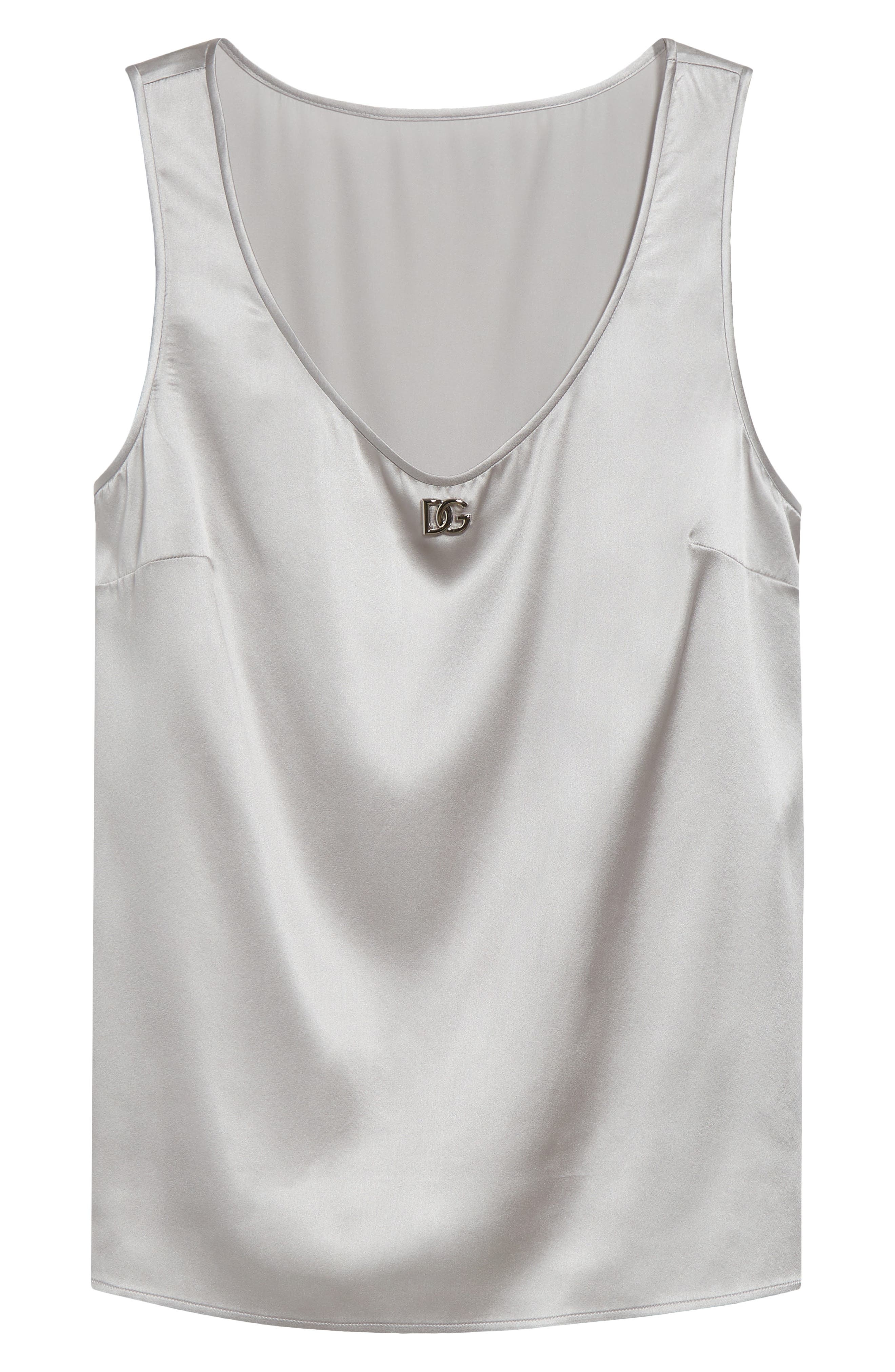 Dolce&Gabbana Logo Scoop Neck Stretch Silk Tank in N4534 Grigio Chiaro at Nordstrom - 6