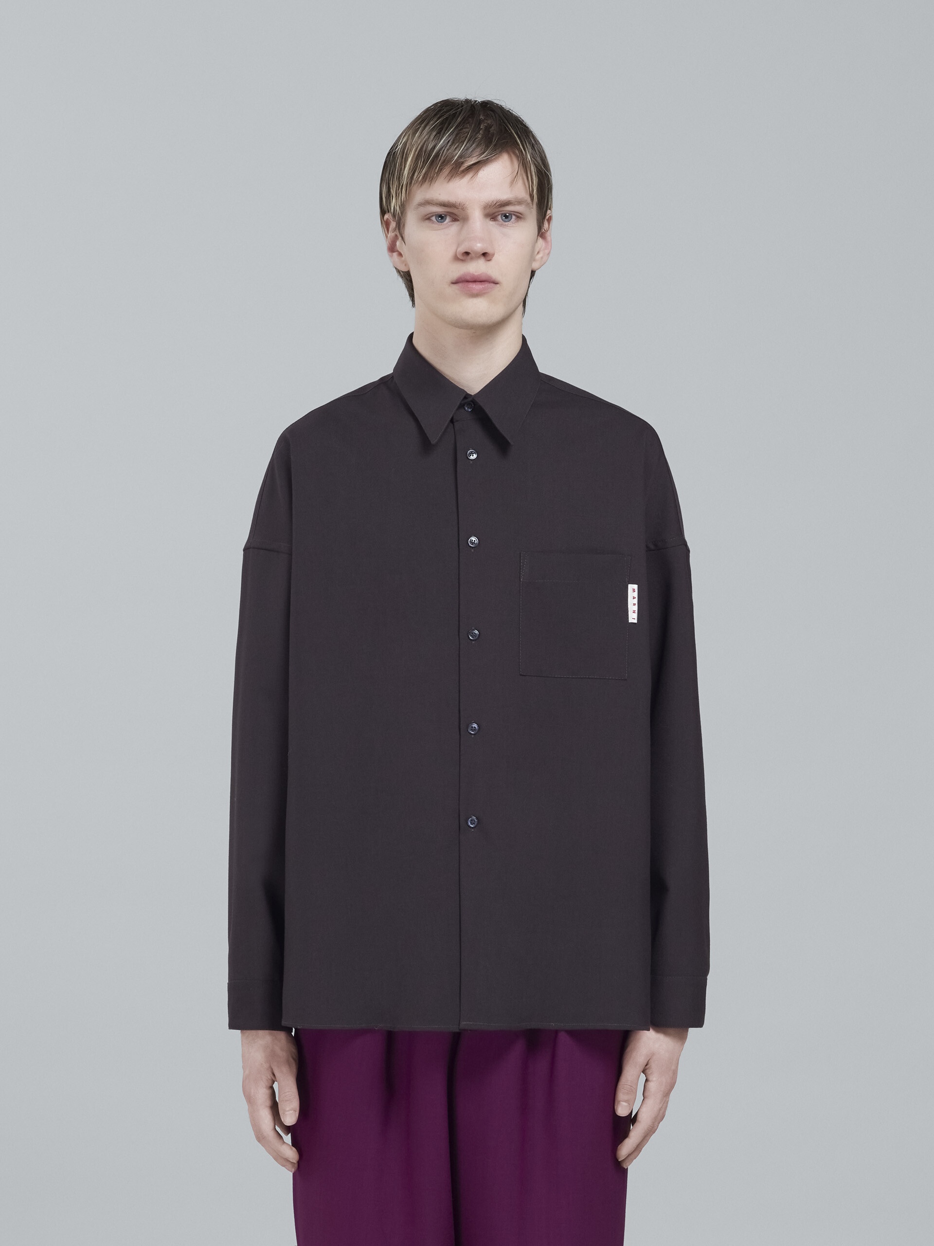 BROWN TROPICAL WOOL SHIRT - 2