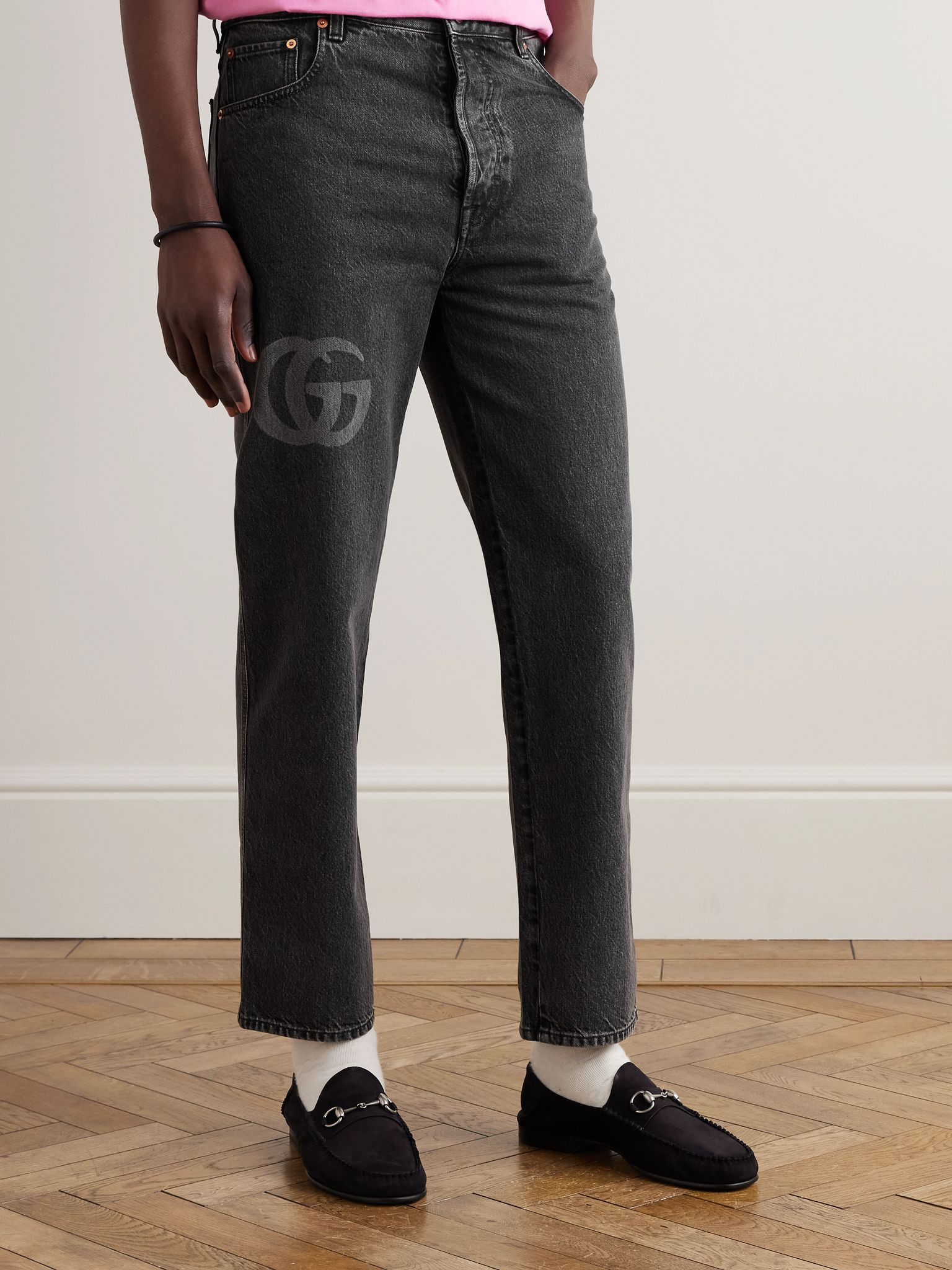 Tapered Logo-Print Jeans Dark gray - 3