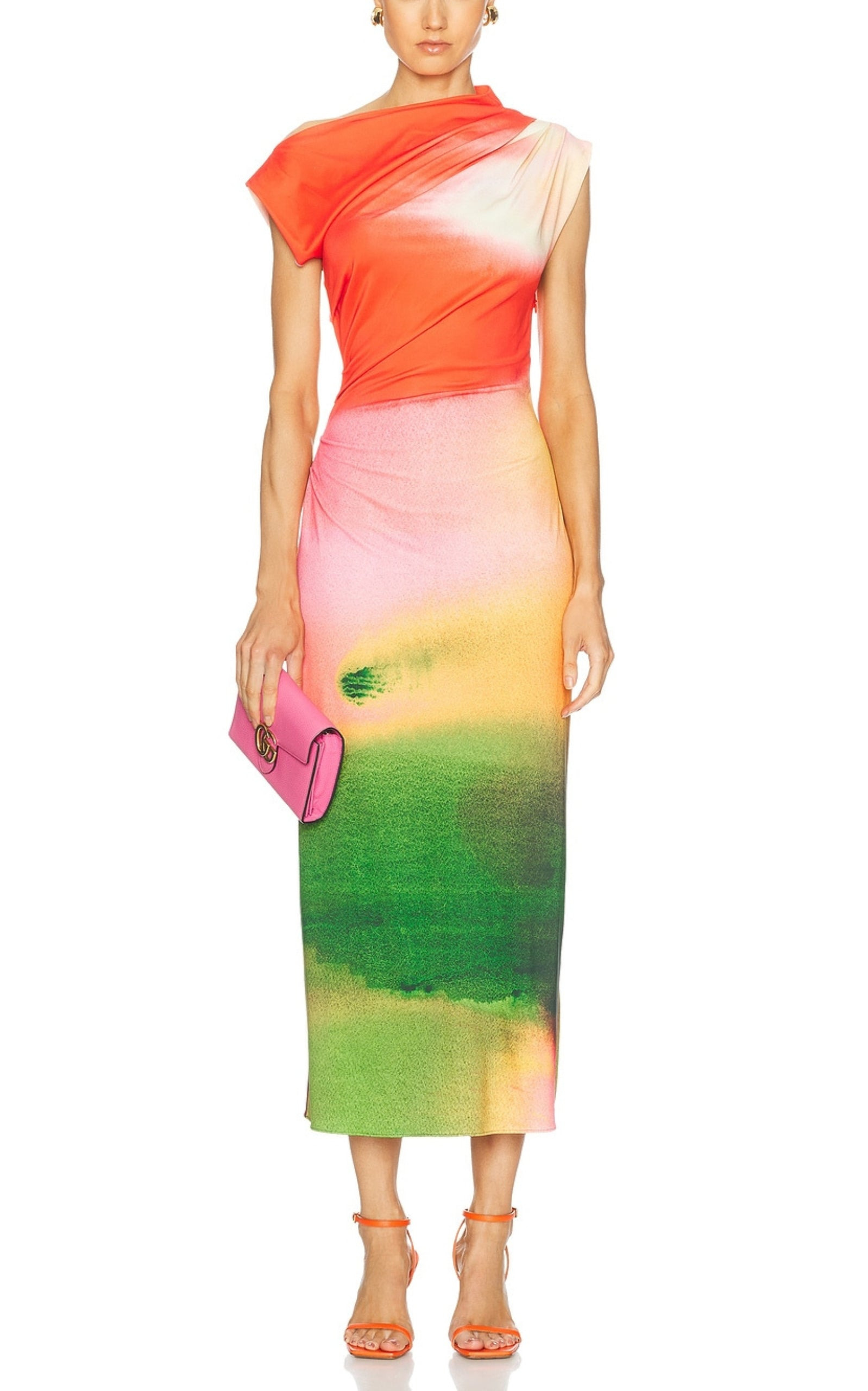 Draped Watercolor-Print Jersey Midi Dress - 2