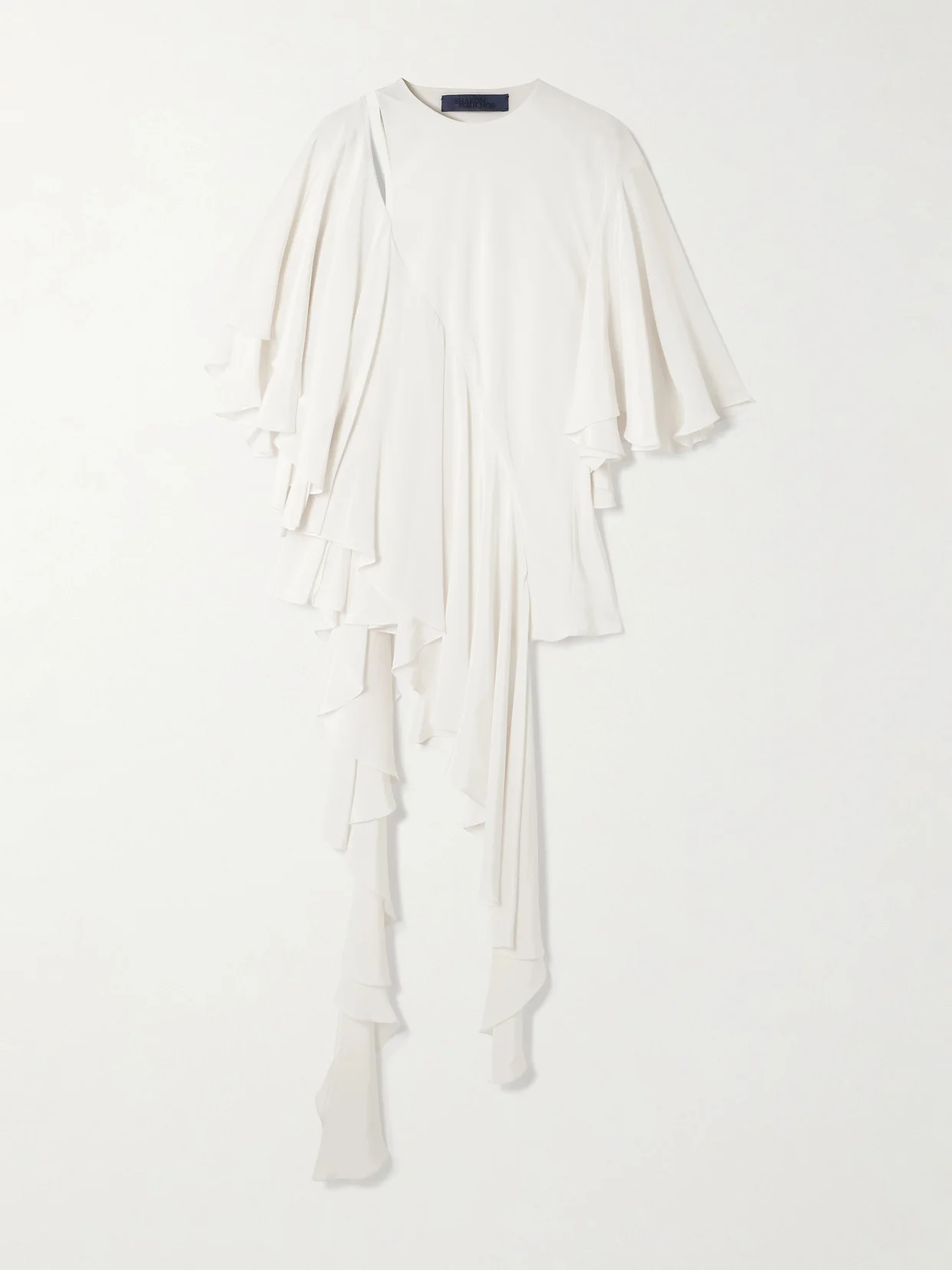 Thea Asymmetric Ruffled Cutout Silk Top - 1