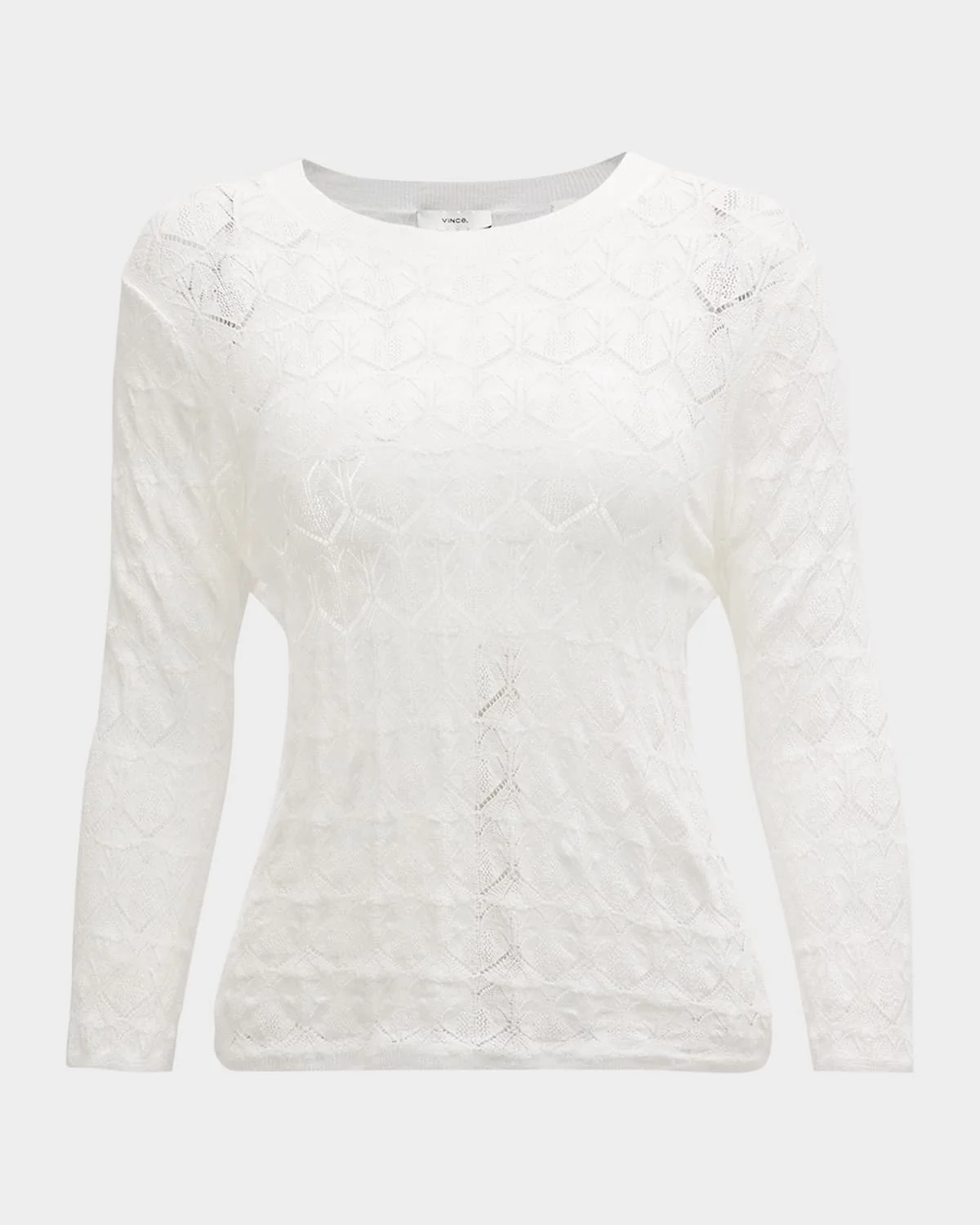 Fine Lace 3/4-Sleeve Crewneck Top - 1