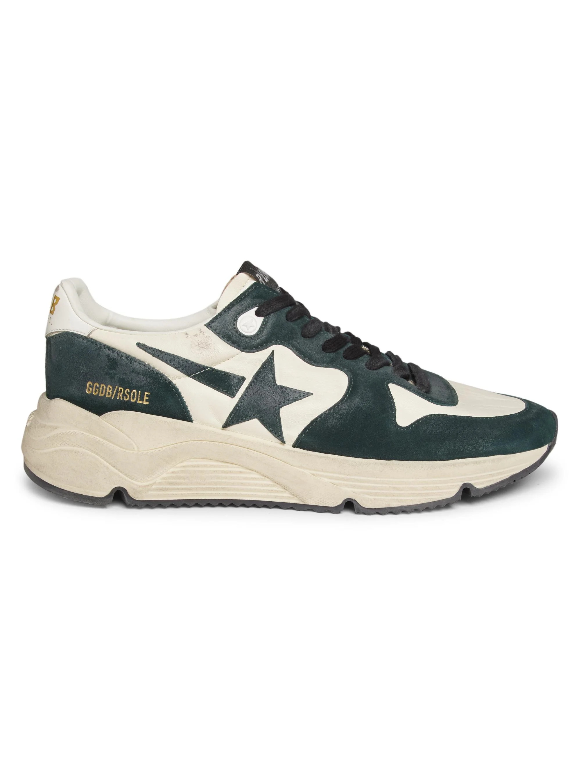 Men's Running Sole Leather Sneakers - Dark Green White - 1