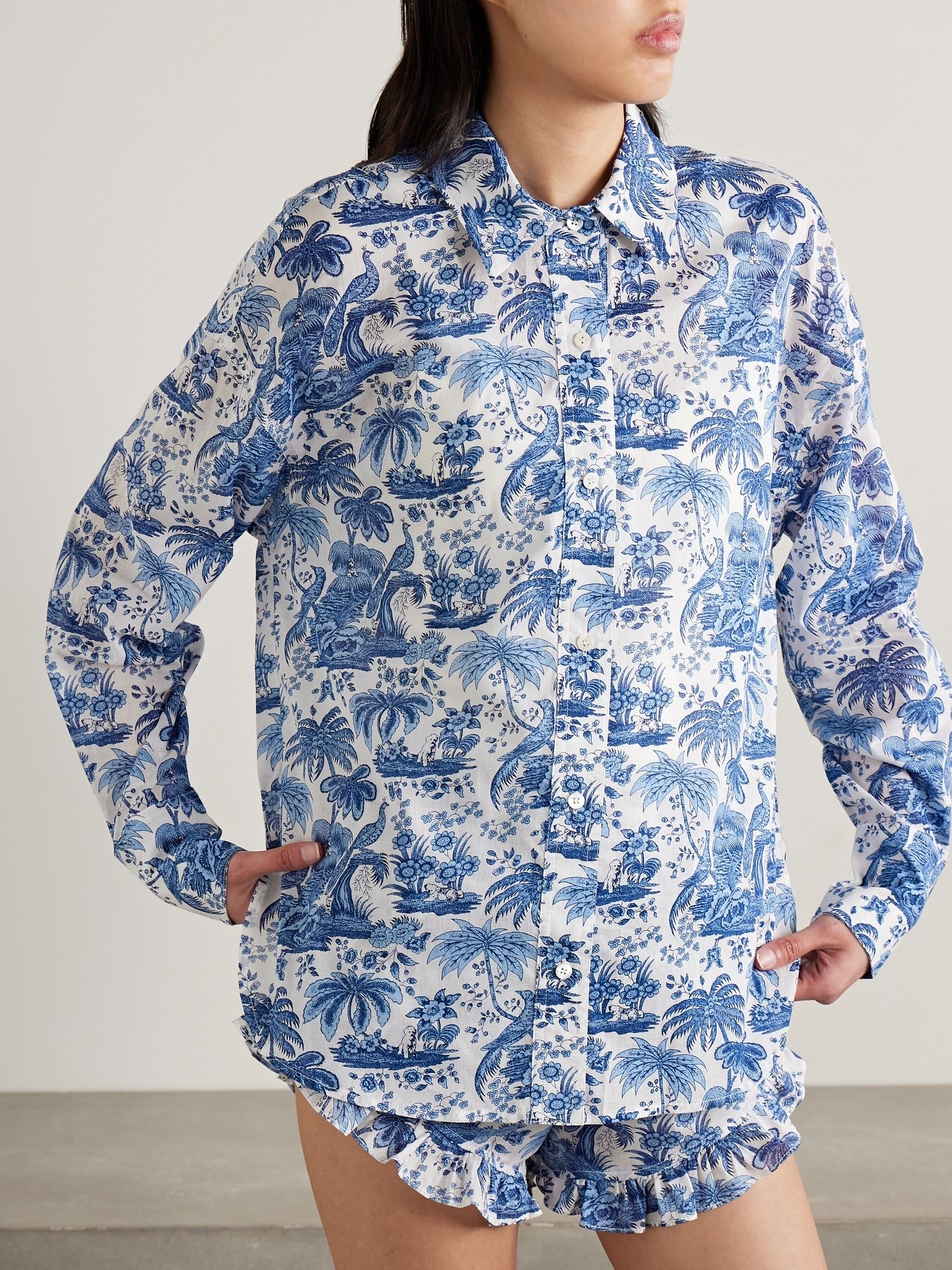 Colton printed cotton-voile shirt Blue - 3