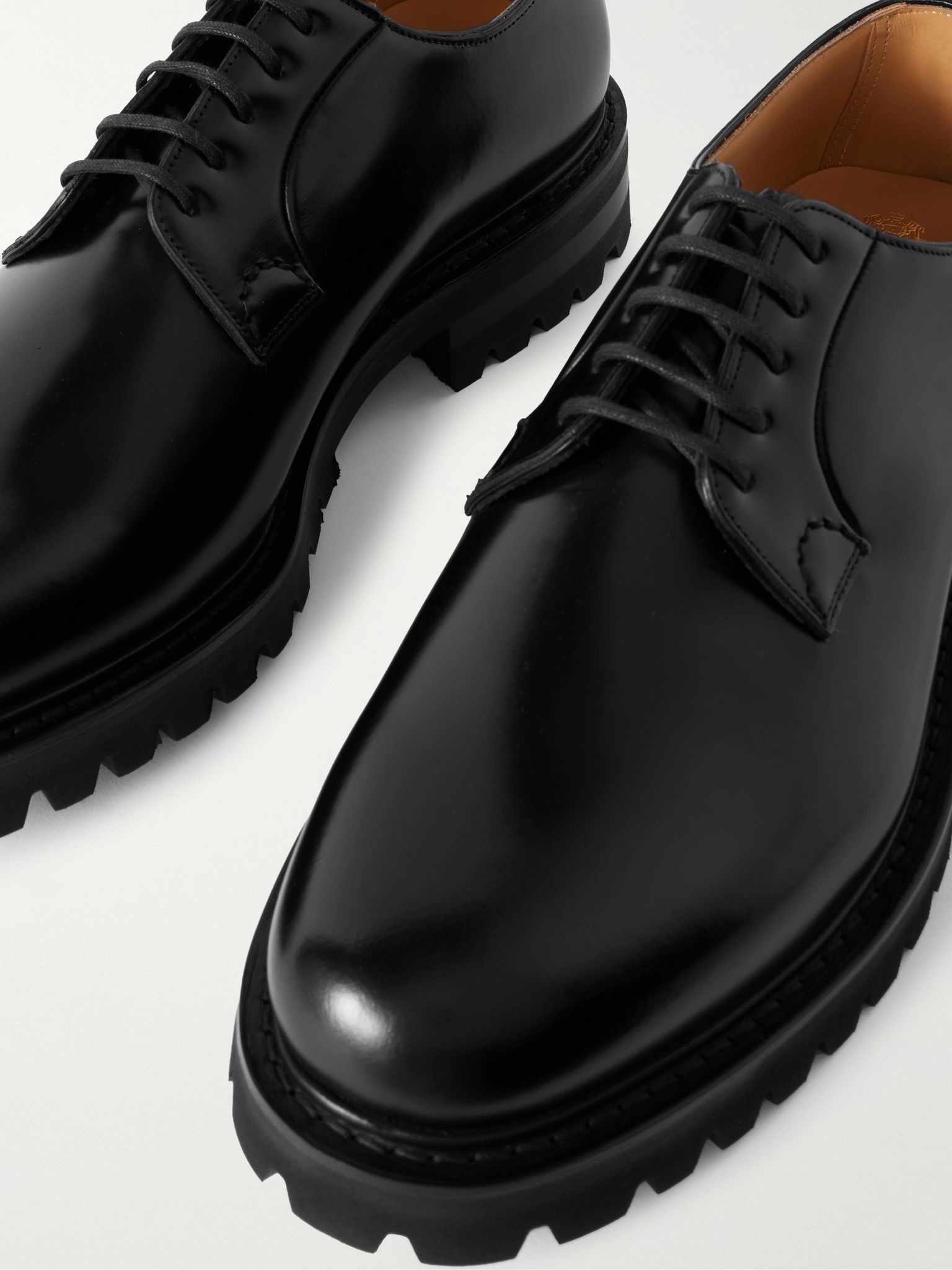 Shannon Glossed-Leather Derby Shoes Black - 6