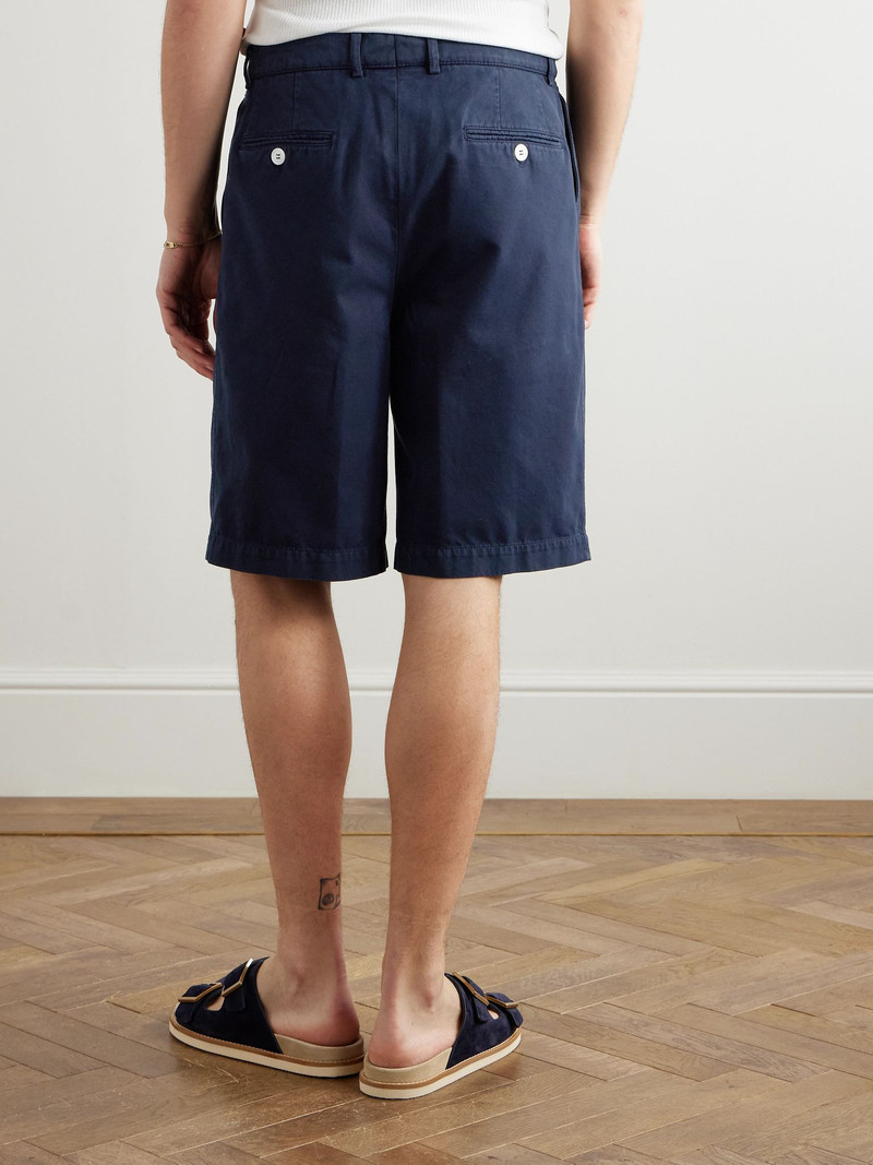 Straight-Leg Pleated Cotton-Twill Shorts Navy 4
