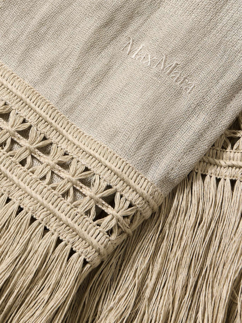 Grammo fringed macramé-trimmed linen scarf Beige 3