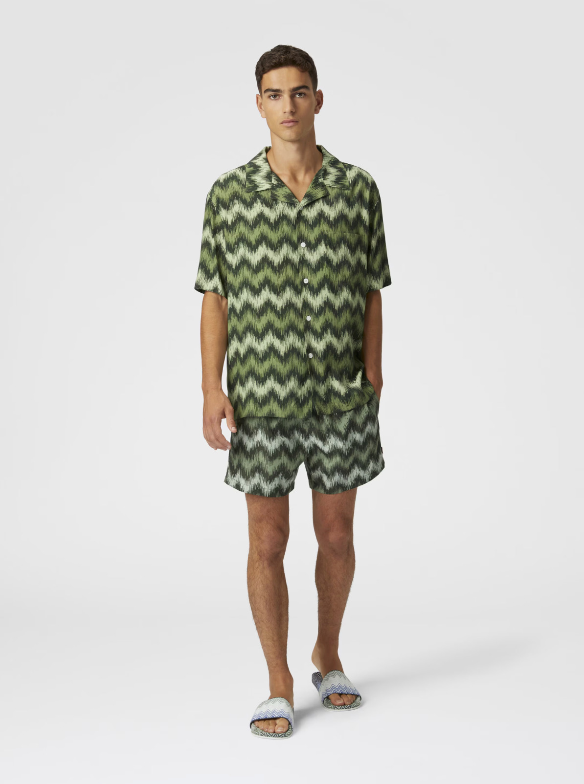 Medium Length Swim Short Zig Zag Printed Swim Trunks - 2