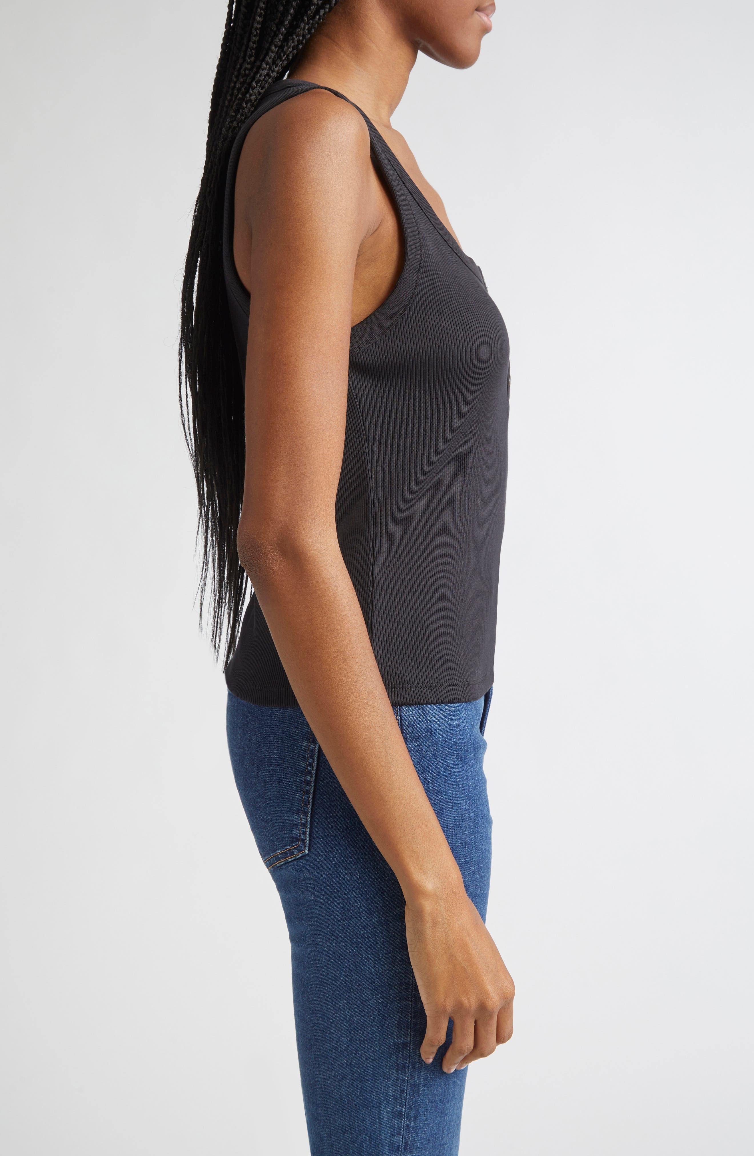 Veronica Beard Abbott Rib Henley Tank in Black at Nordstrom - 3