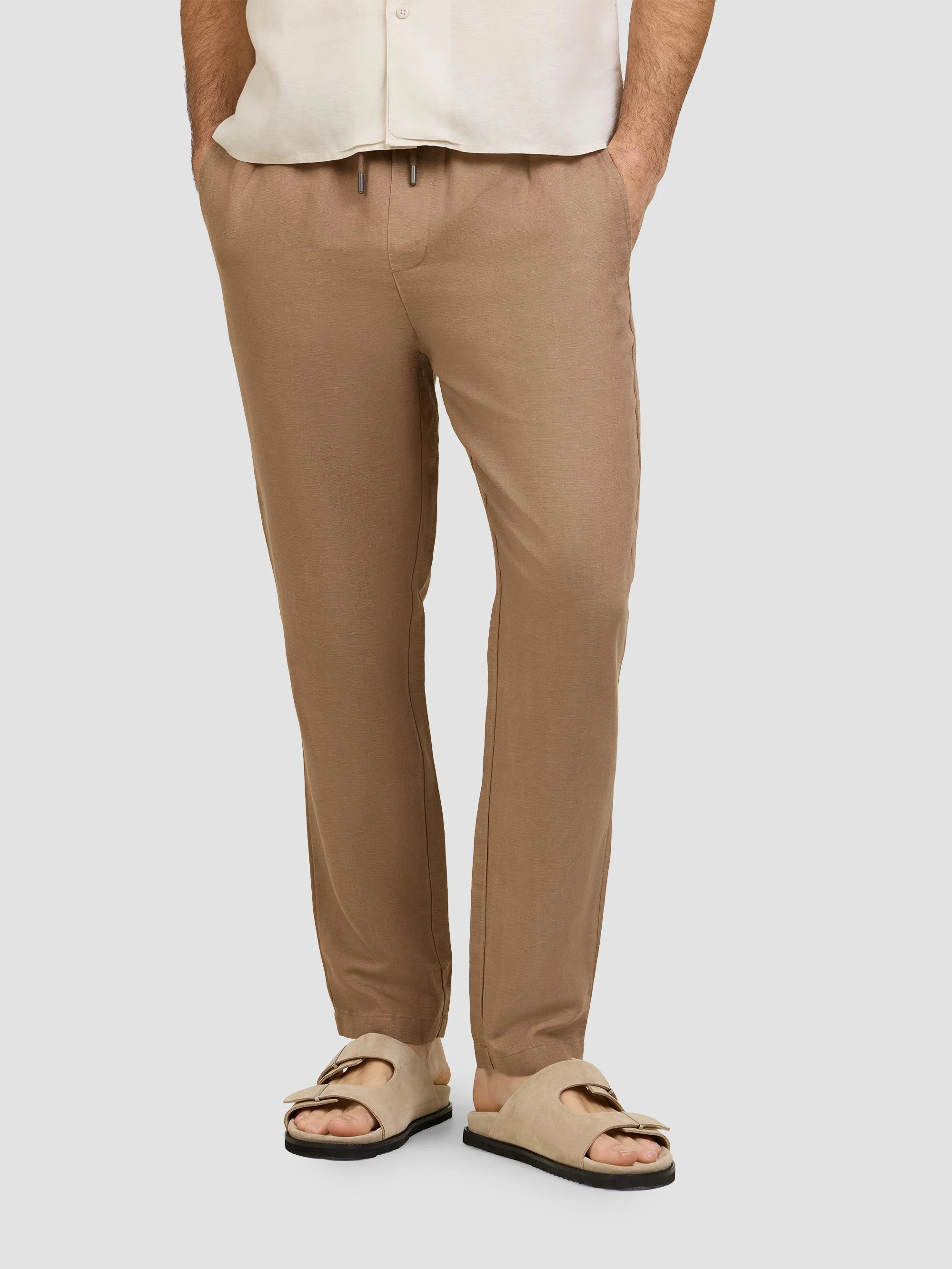 Men's Air Linen-Blend Drawstring Pants - Sandalwood - 1