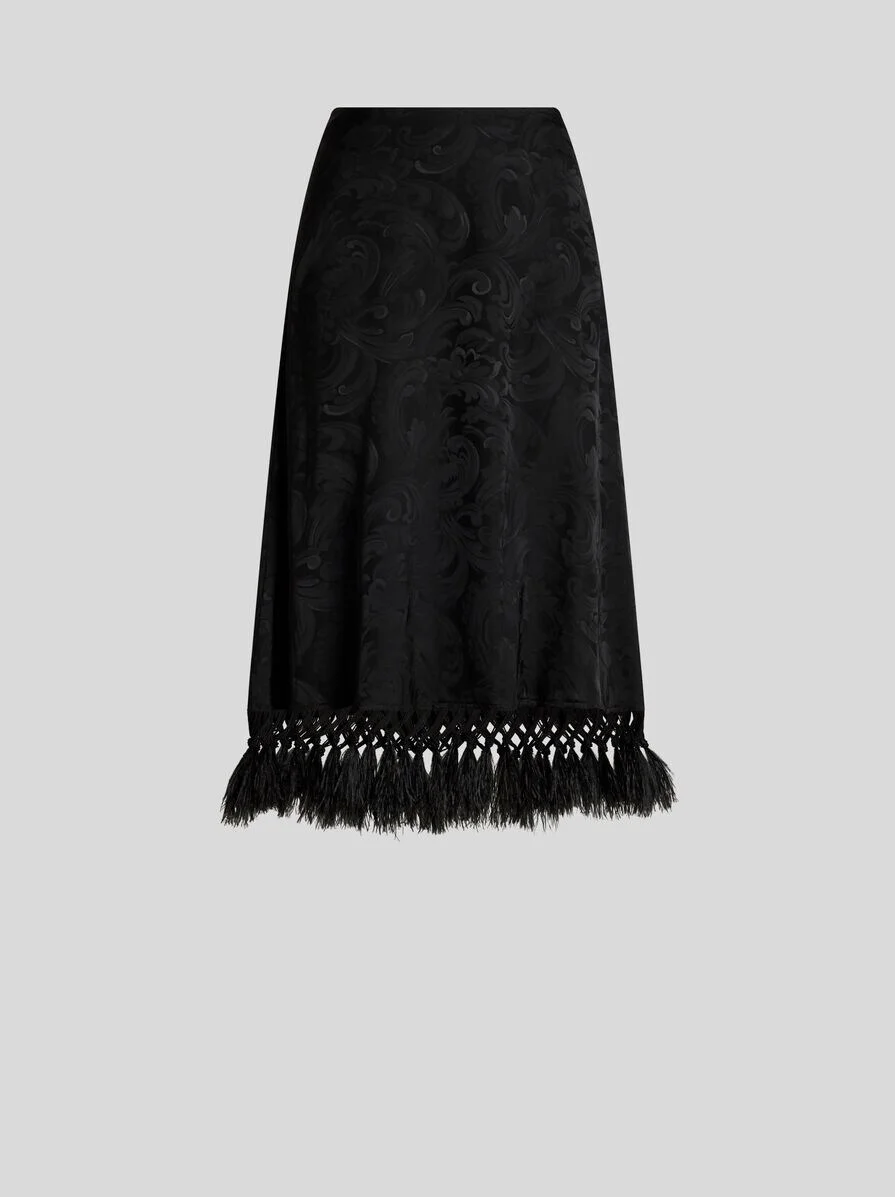JACQUARD MIDI SKIRT WITH OSTRICH FEATHERS AND PAISLEY MOTIF - 1