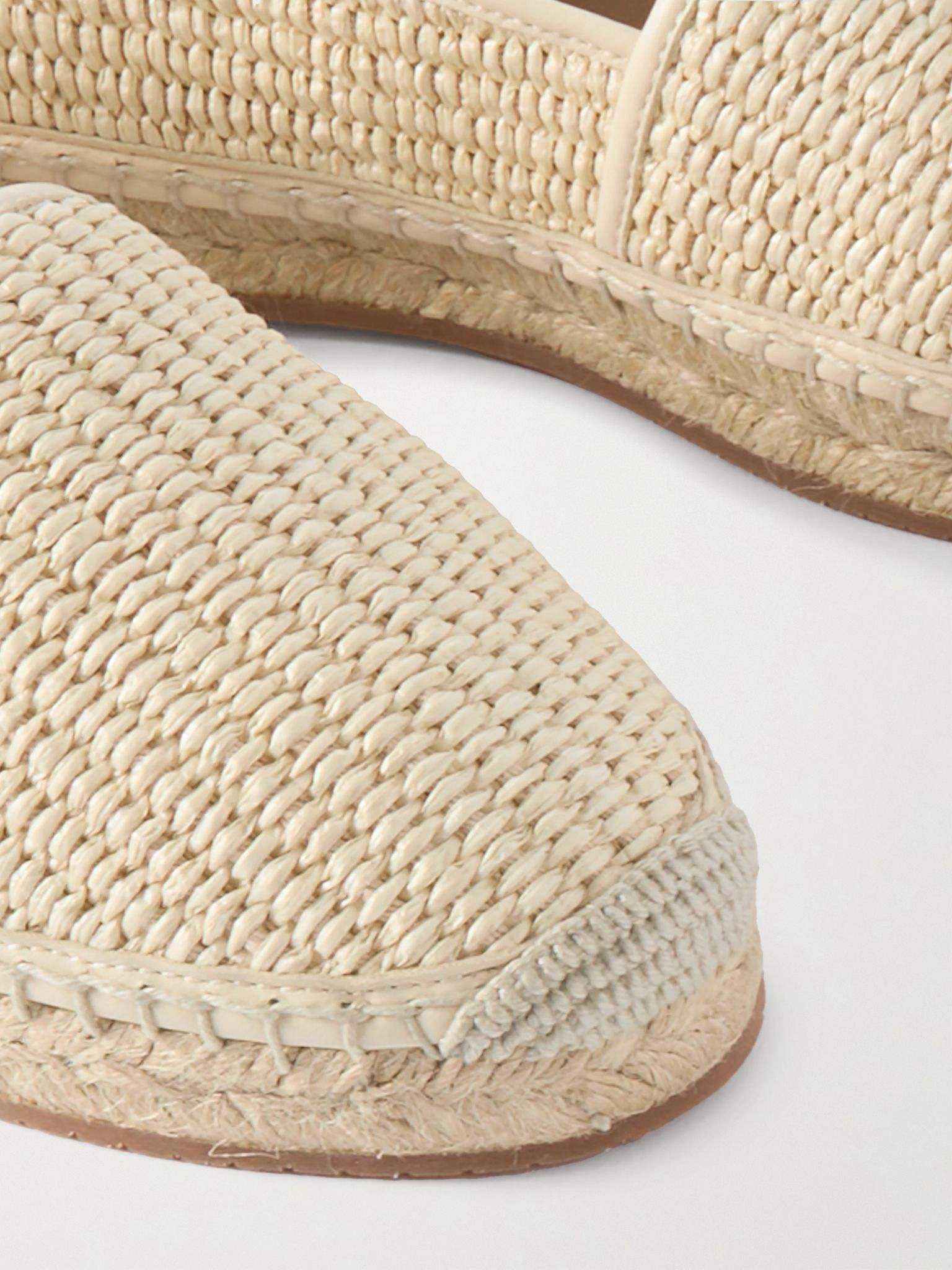 Espadra collapsible-heel leather-trimmed raffia espadrilles White - 4