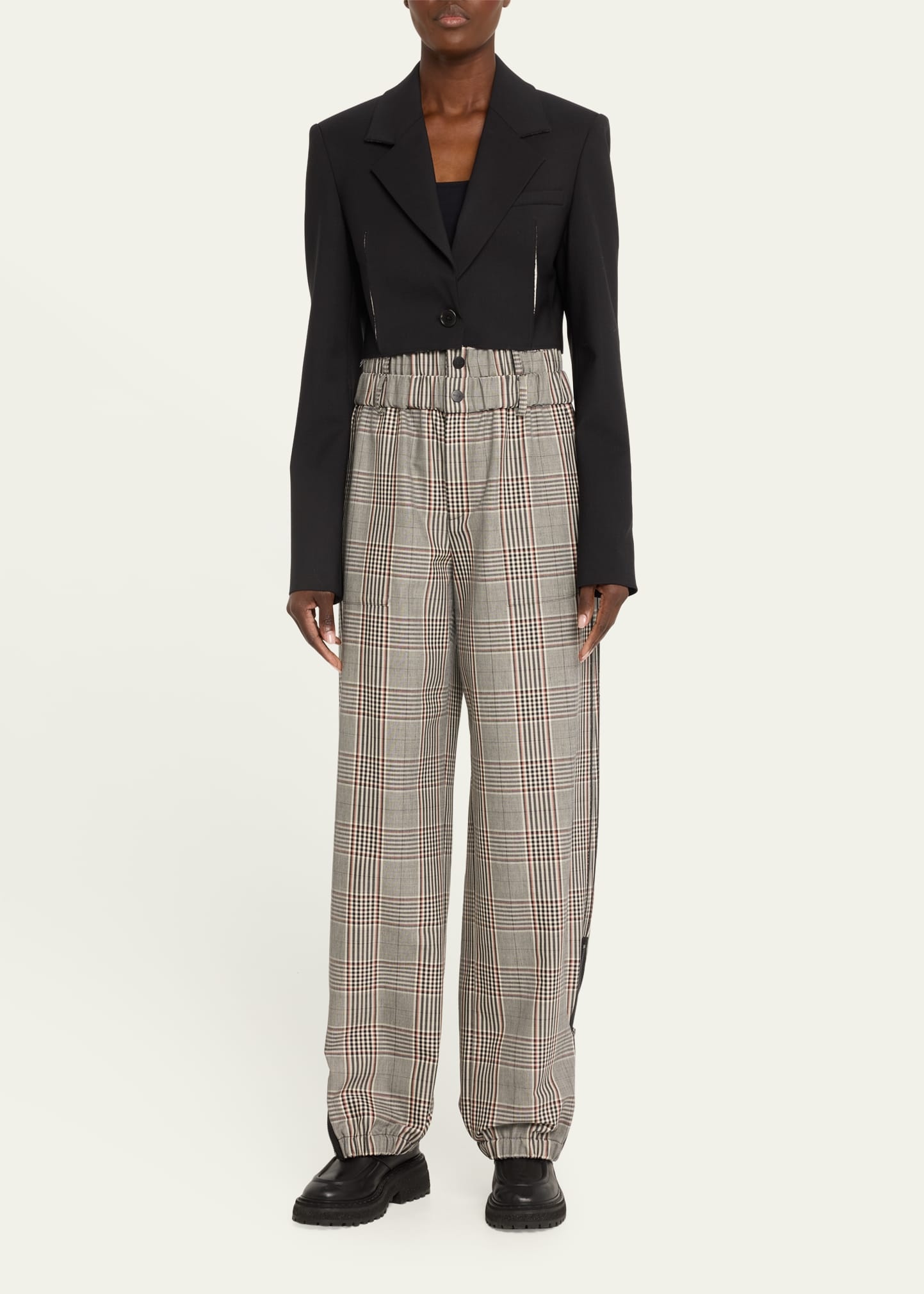 Plaid Double Waistband Wool Trousers - 2