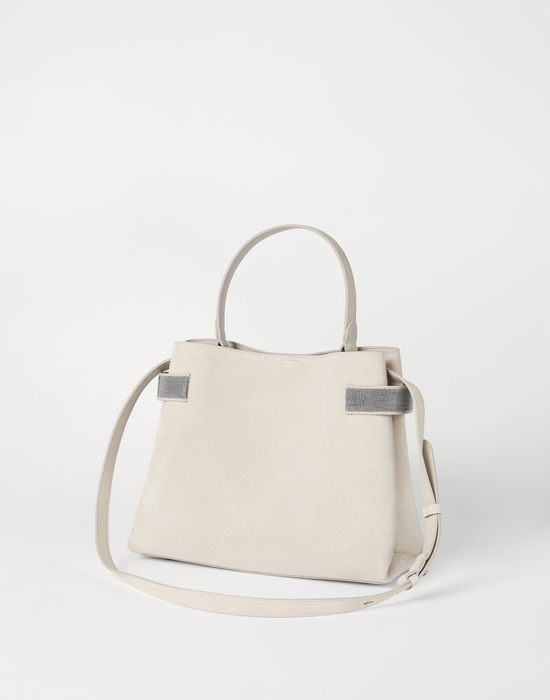 Brunello Cucinelli Essence top-handle bag in suede with precious bands outlook
