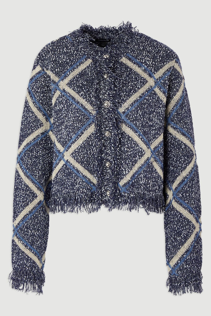 Tweed Yarn Fringe Detail Knitted Cardi 4