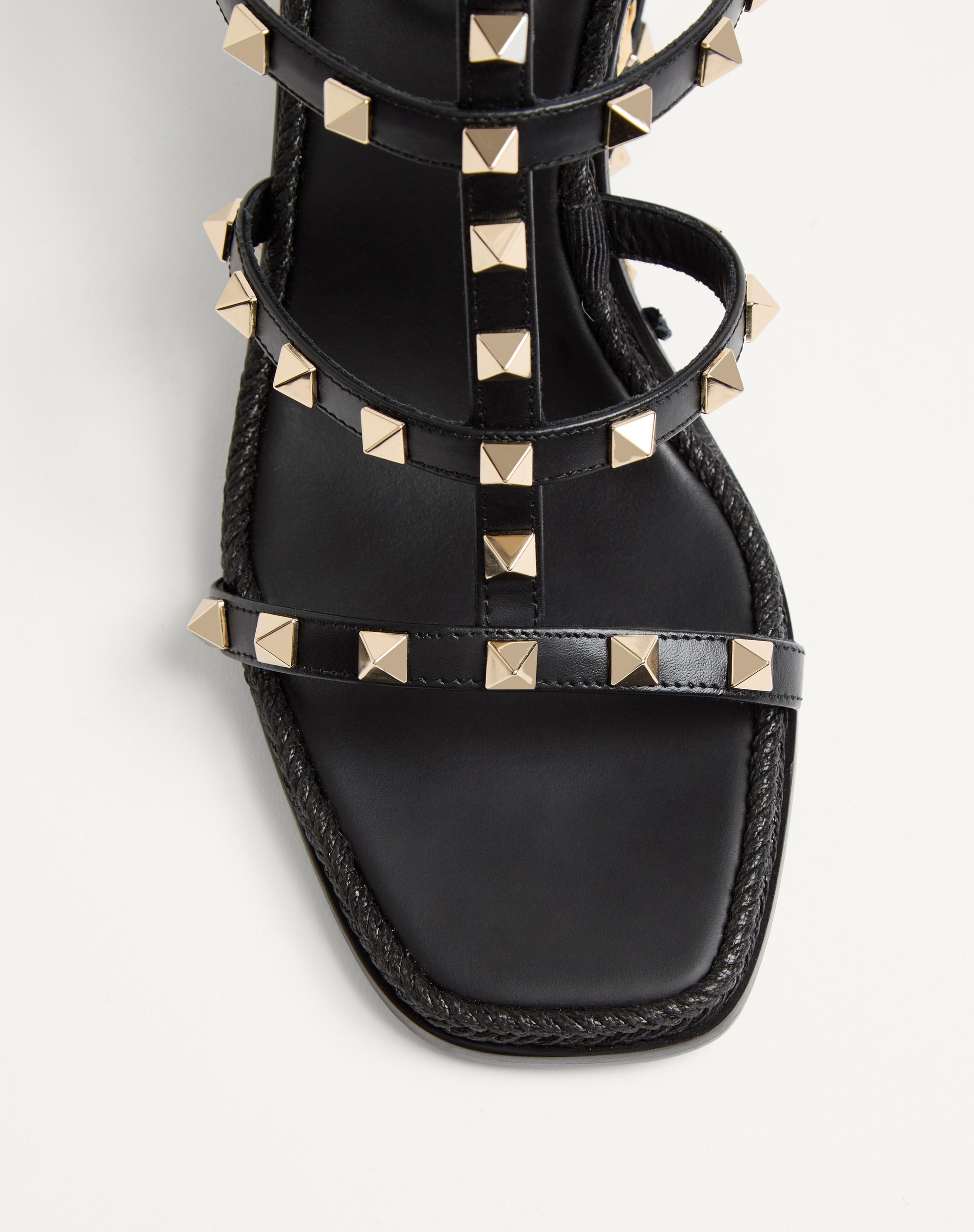ROCKSTUD WEDGE SANDAL IN CALFSKIN WITH CHECK EMBROIDERY 80MM - 6